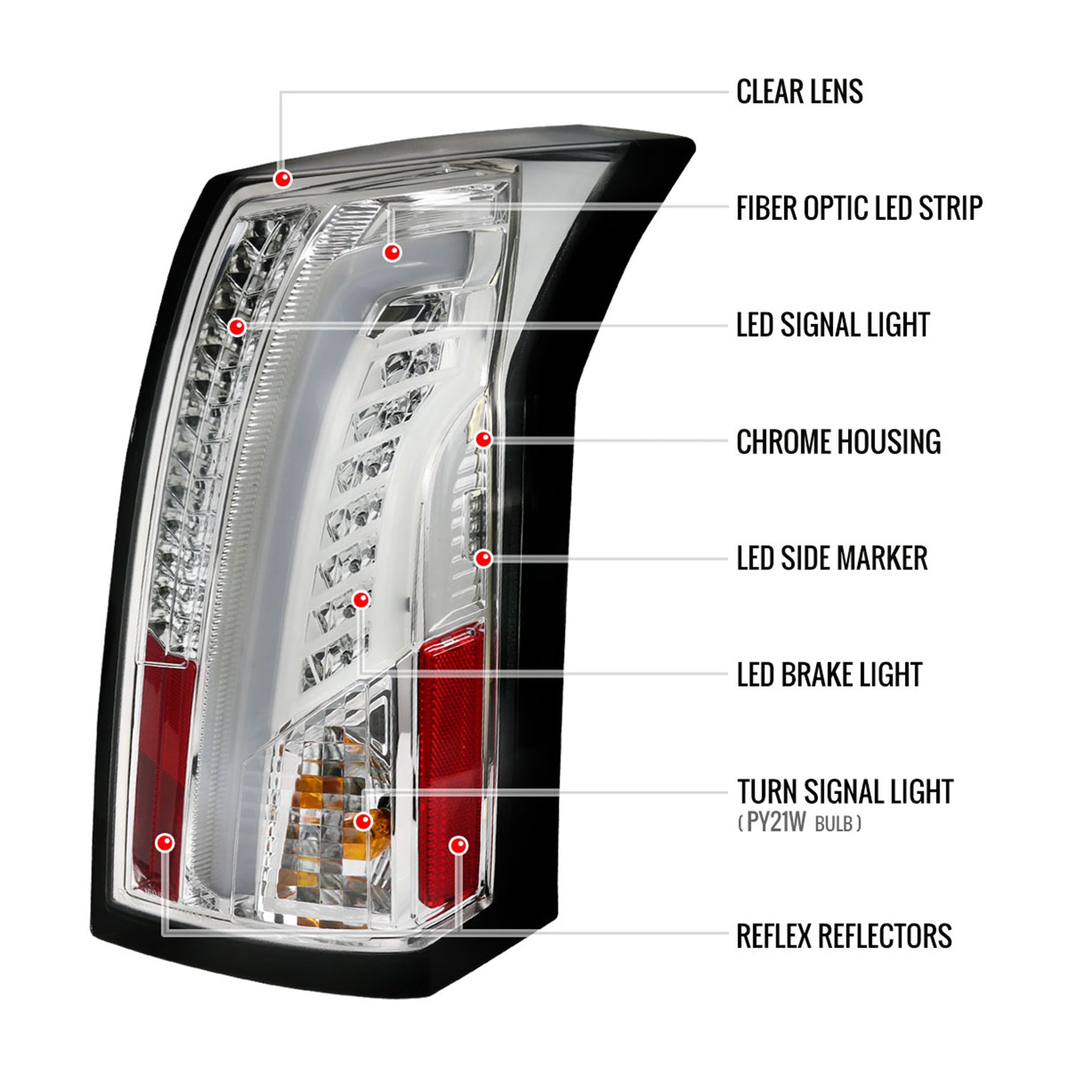 2003-2007 Cadillac CTS LED Tail Lights Chrome Housing/Clear Lens