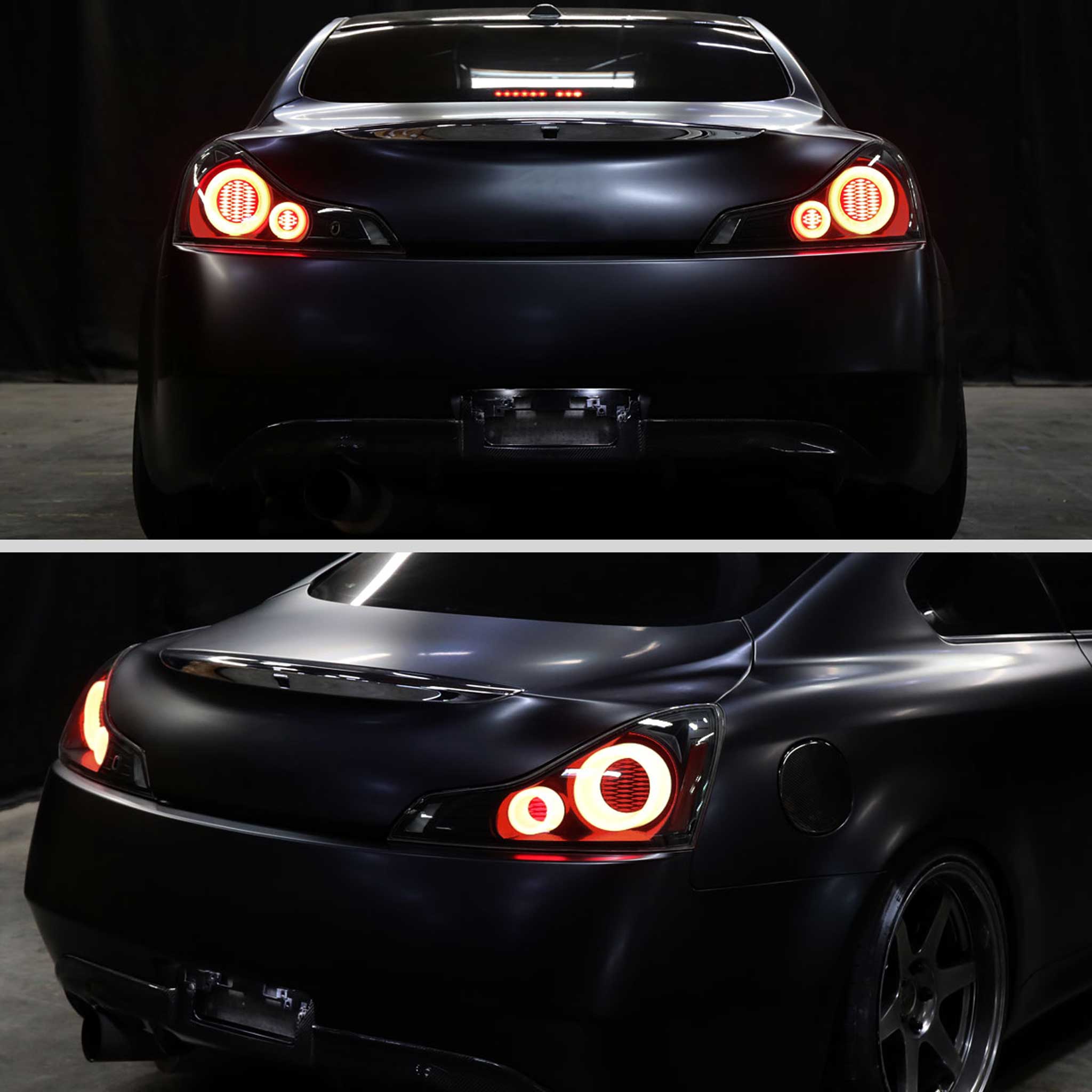 For Infiniti G37 2008-13 / Q60 Coupe 2014-15 Red LED Tail Lights Switchback Sequential Turn Signals Black Housing Smoked Lens