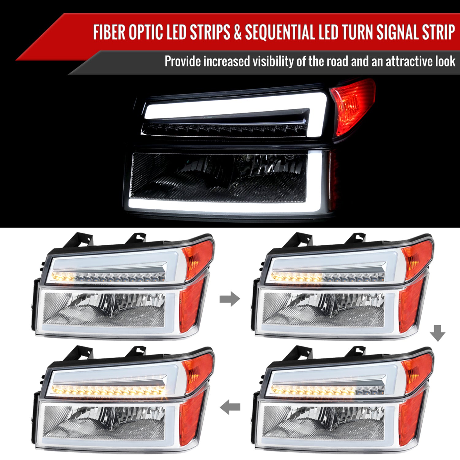 2004-2012 Chevy Colorado/ Canyon/ISUZU I-Series Headlights LED Bar Chrome