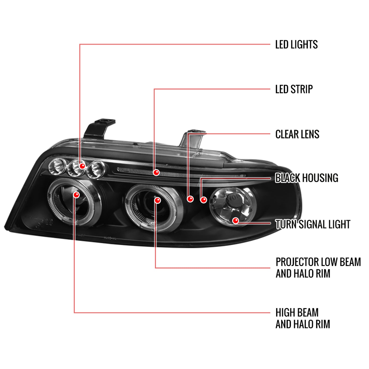 1999-2001 Audi A4/S4 Dual Halo Projector Headlights Matte Black/Clear Lens