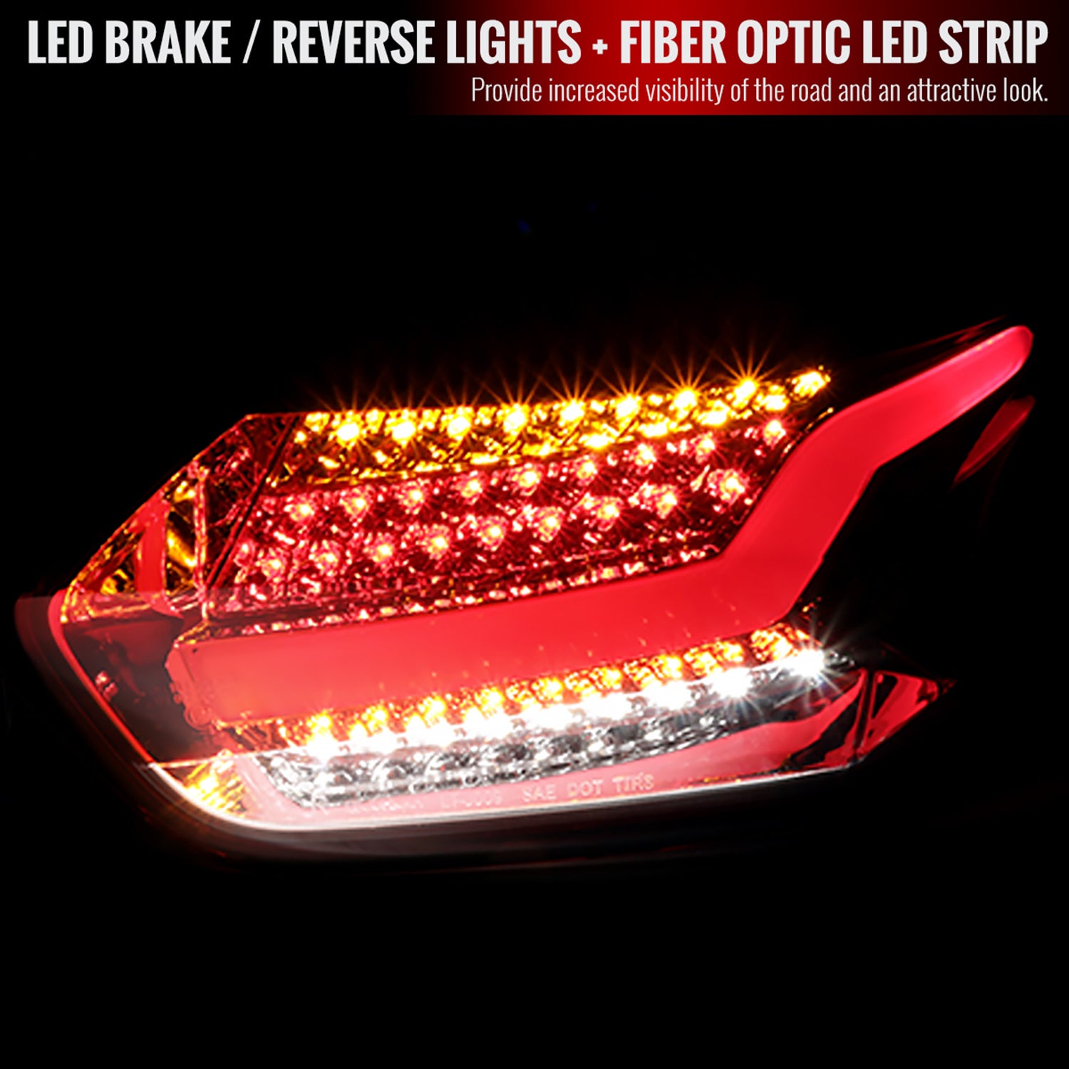 2015-2019 Ford Focus Hatchback LED Tail Lights Chrome Housing/Red Lens