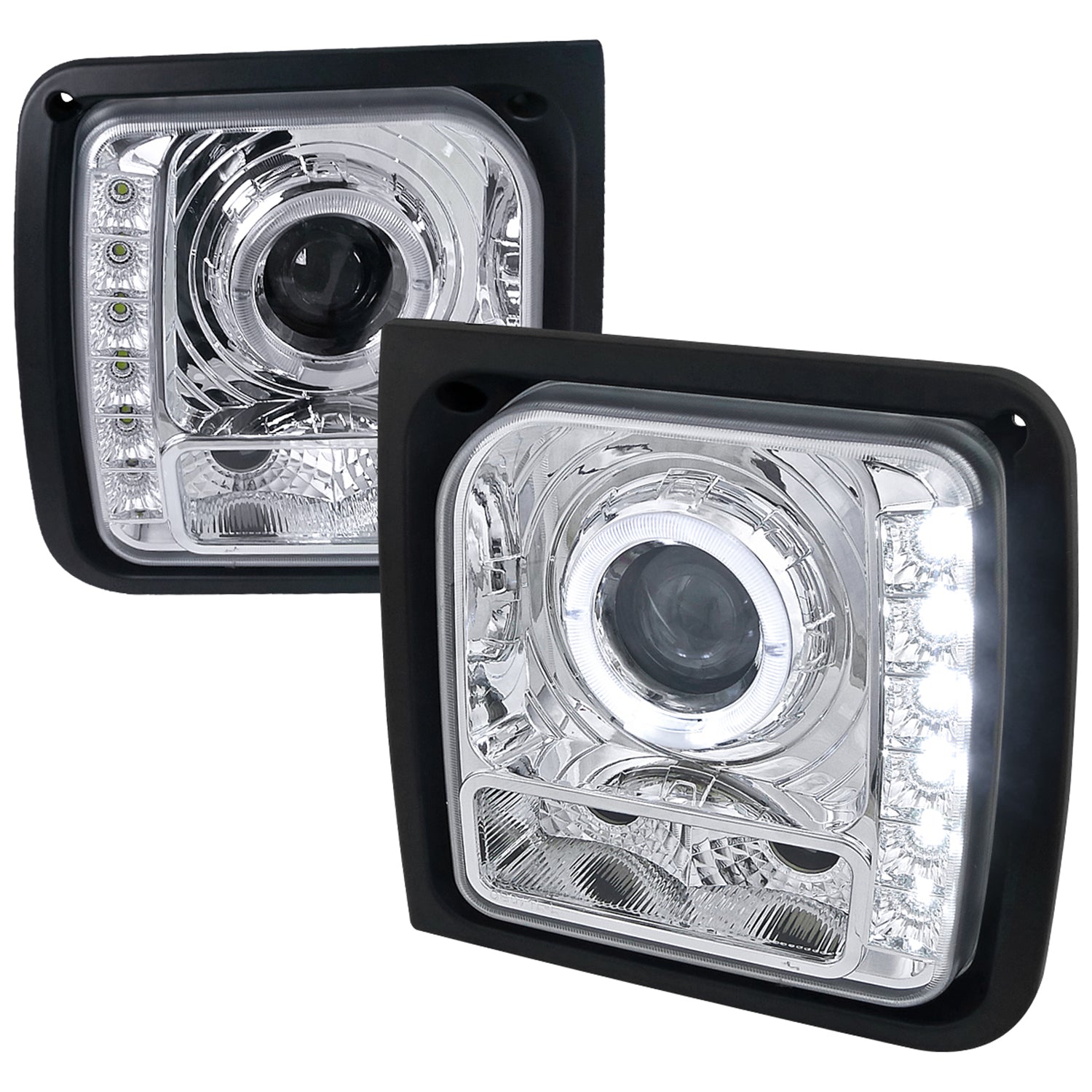 1997-2001 Jeep Cherokee Halo Projector Headlights SMD LED Light Strip Chrome