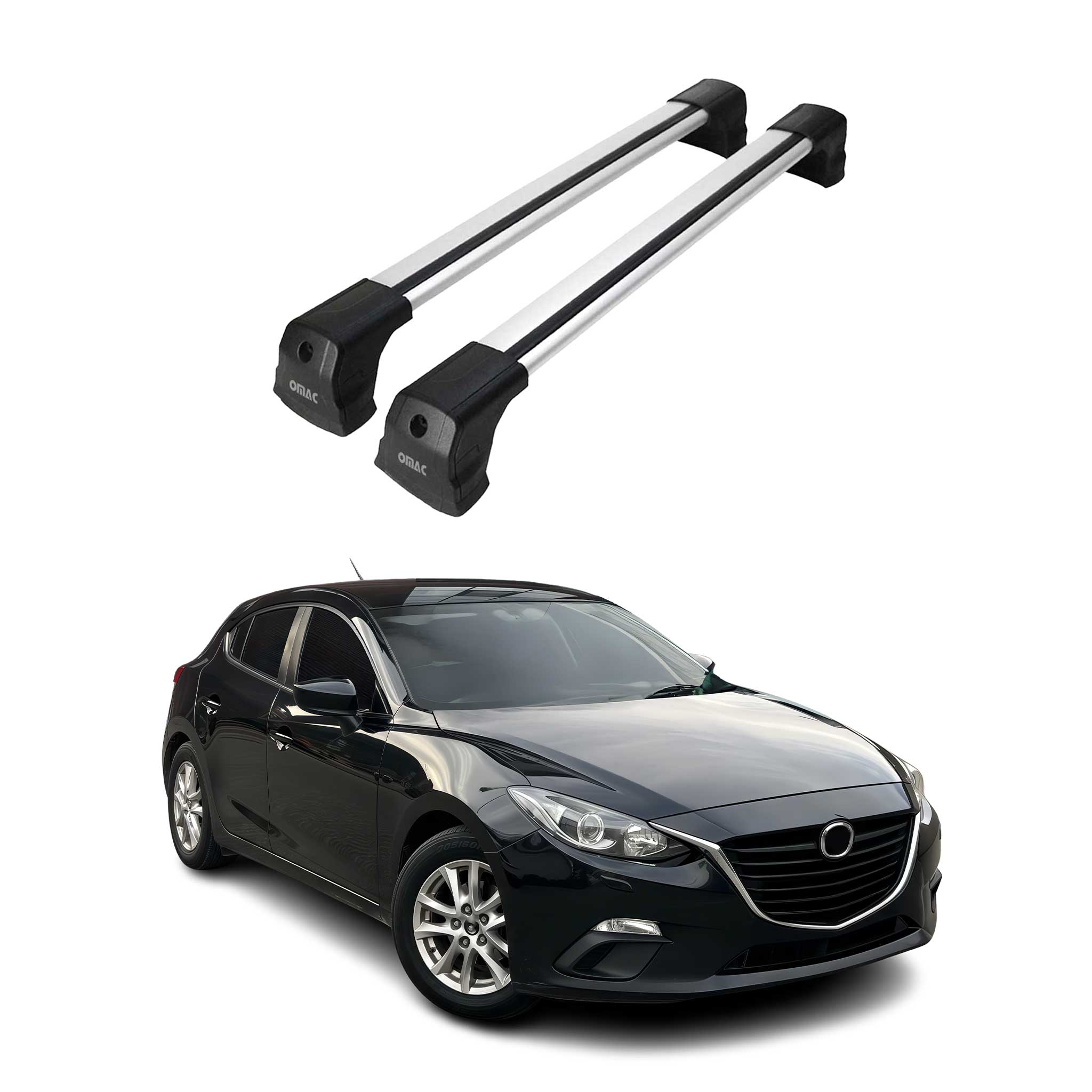 Fix Points Roof Racks Cross Bar for Mazda3 3.gen 2014-2018 Hatchback Sedan Gray
