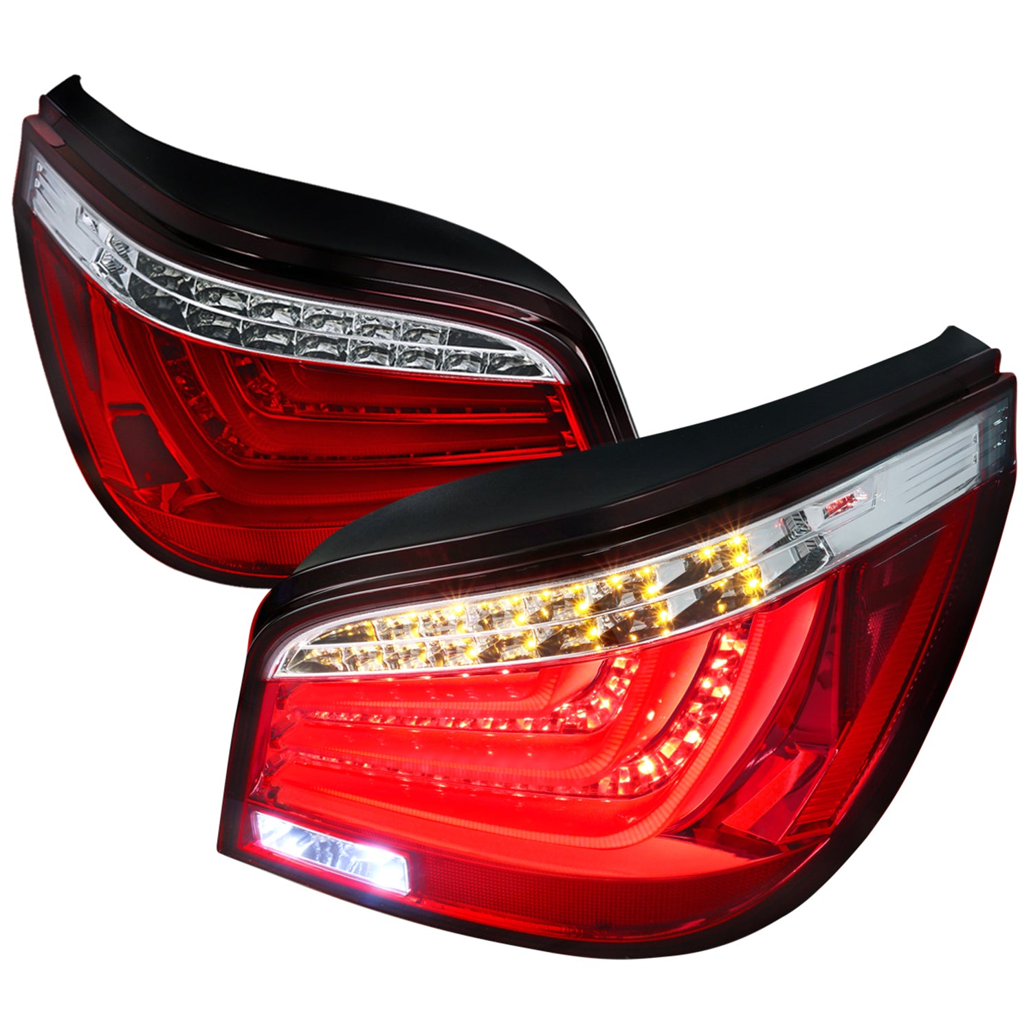 2004-2007 BMW E60 5 Series Sedan LED Tail Lights Chrome/Red Clear Lens