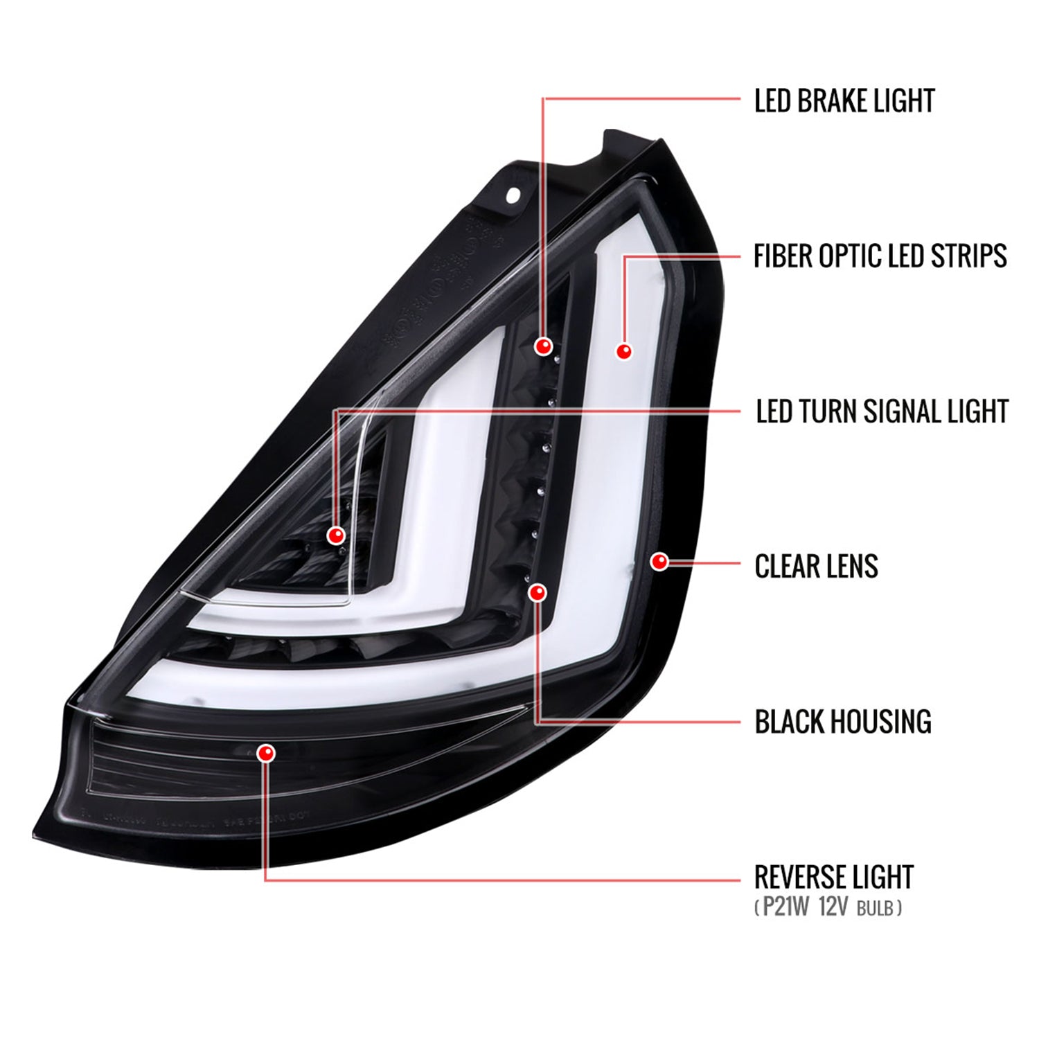 2014-2019 Ford Fiesta Hatchback LED Bar Tail Lights Matte Black/Clear Lens