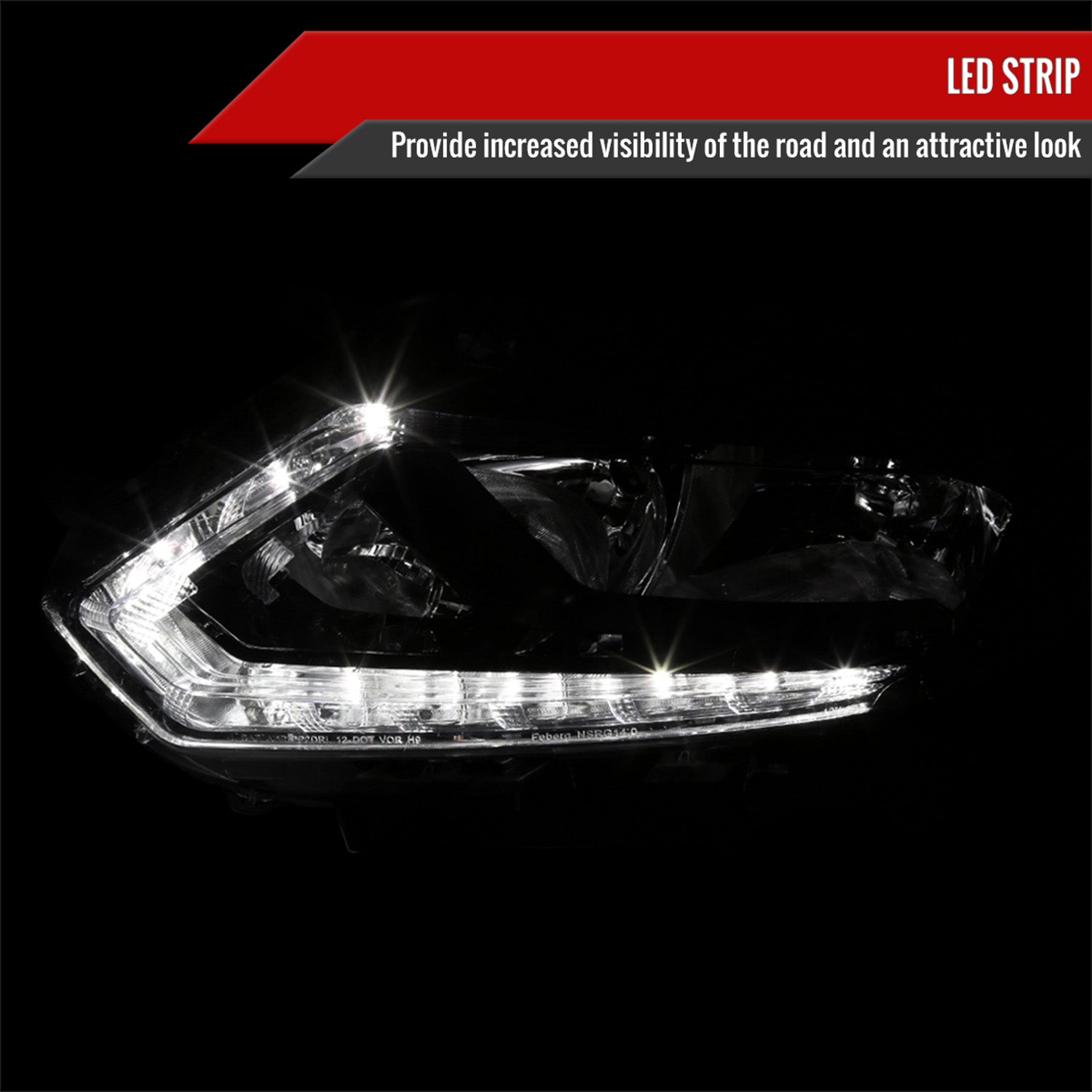 2014-2016 Nissan Rogue LED Strip Factory Style Headlights Matte Black/Clear