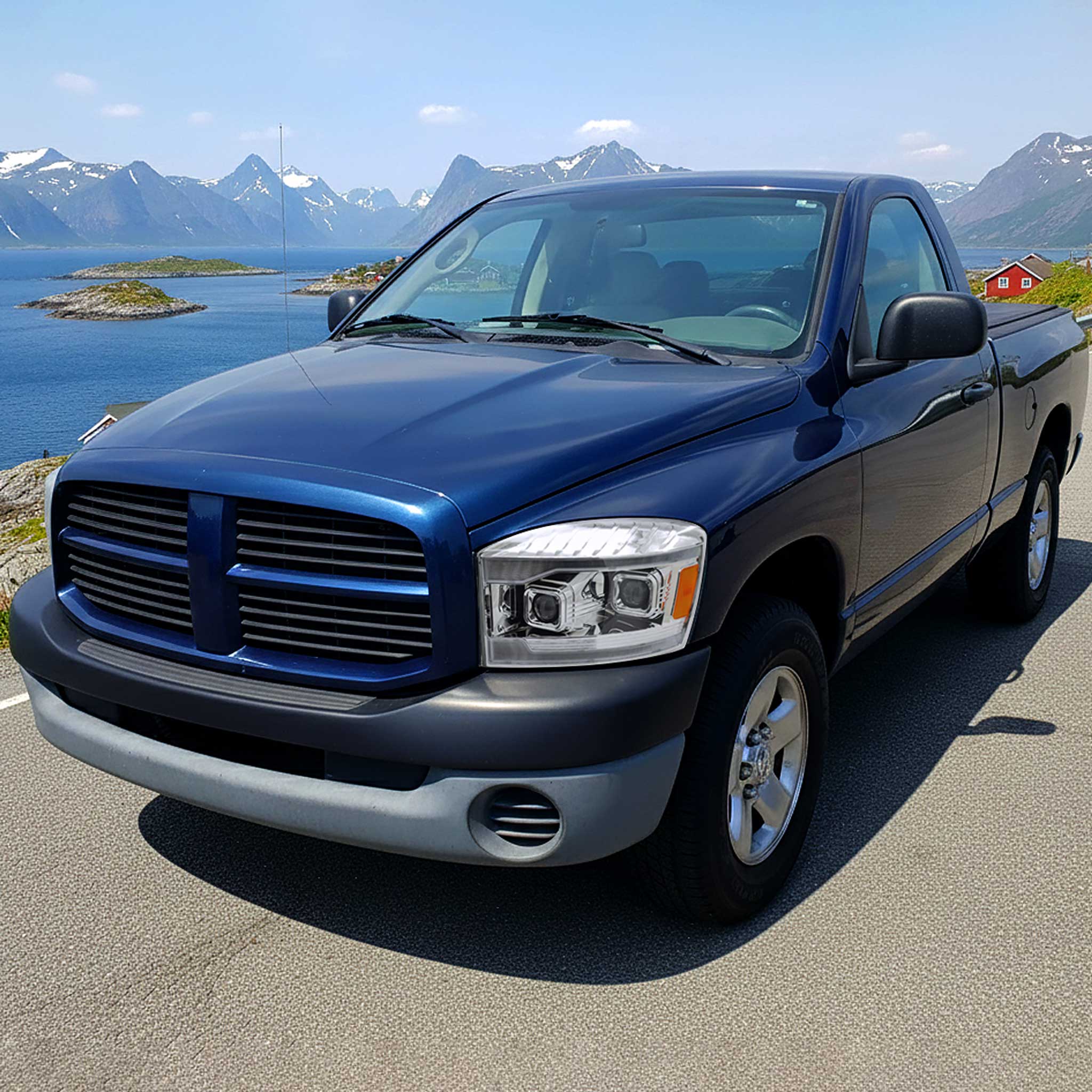 For Dodge RAM 1500 2006-08 / RAM 2500 3500 2006-09 Projector Headlights Amber LED Strips Turn Signals DRL Chrome Housing Clear Lens