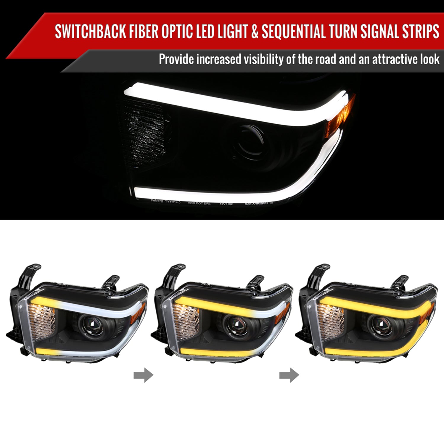 2014-2021 Toyota Tundra LED Turn Signal LED Bar Projector Headlights Black