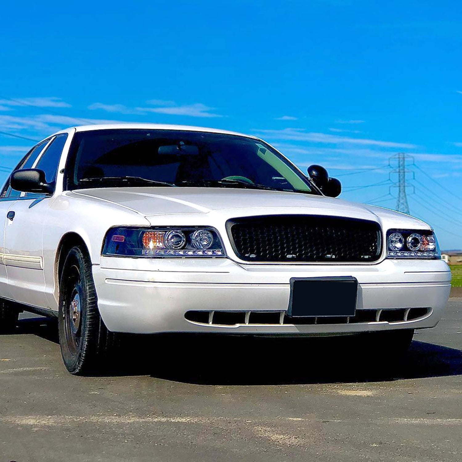 1998-2011 Ford Crown Victoria Projector Headlights LED Light Strip Matt Black
