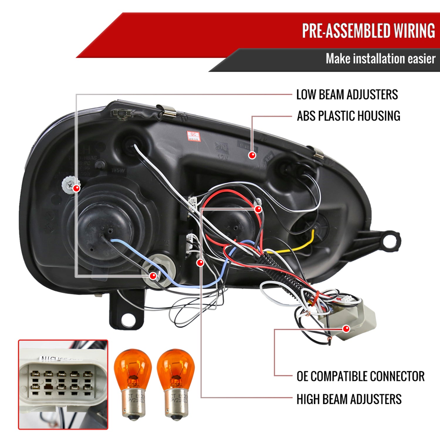 2006-2008 VW Golf Rabbit/ 2006-2010 Jetta Dual Halo Projector Headlights Chrome