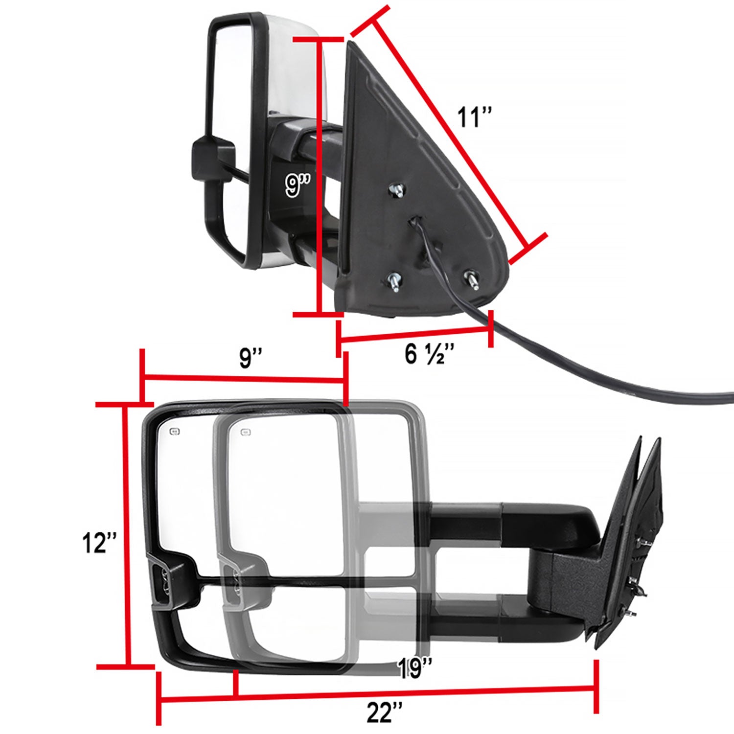 2002-2007 Chevy Silverado/Tahoe/Sierra/Yukon Heated Chrome Towing Mirrors