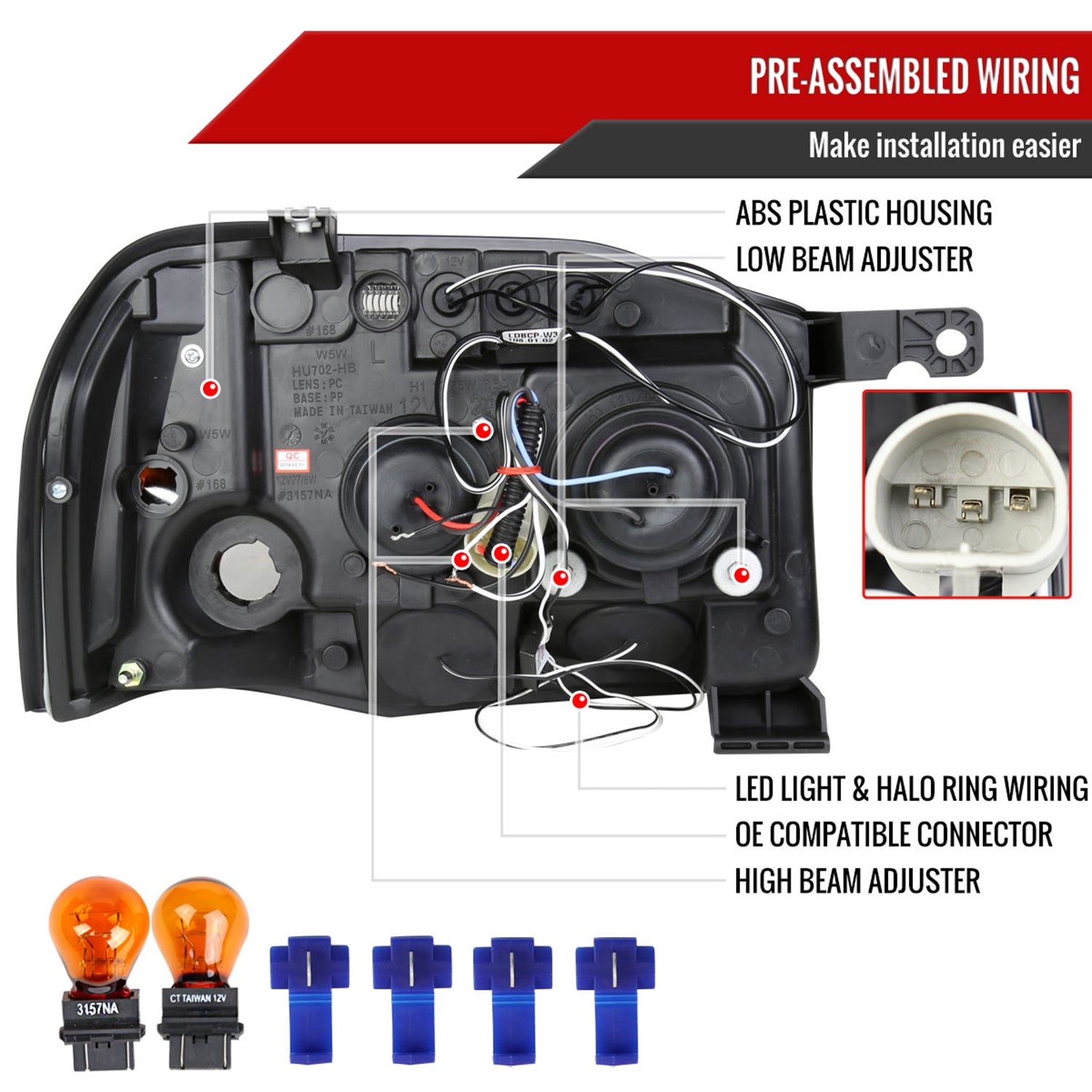 2001-2004 Nissan Frontier Dual Halo Projector Headlights Glossy Black/Smoke
