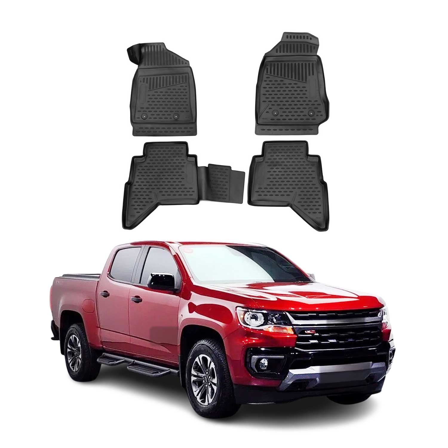 2015-2022 Chevrolet Colorado 2.gen 4x2 CrewCab Floor Mats Liners Full Set Heavy Duty TPE Black 4Pcs