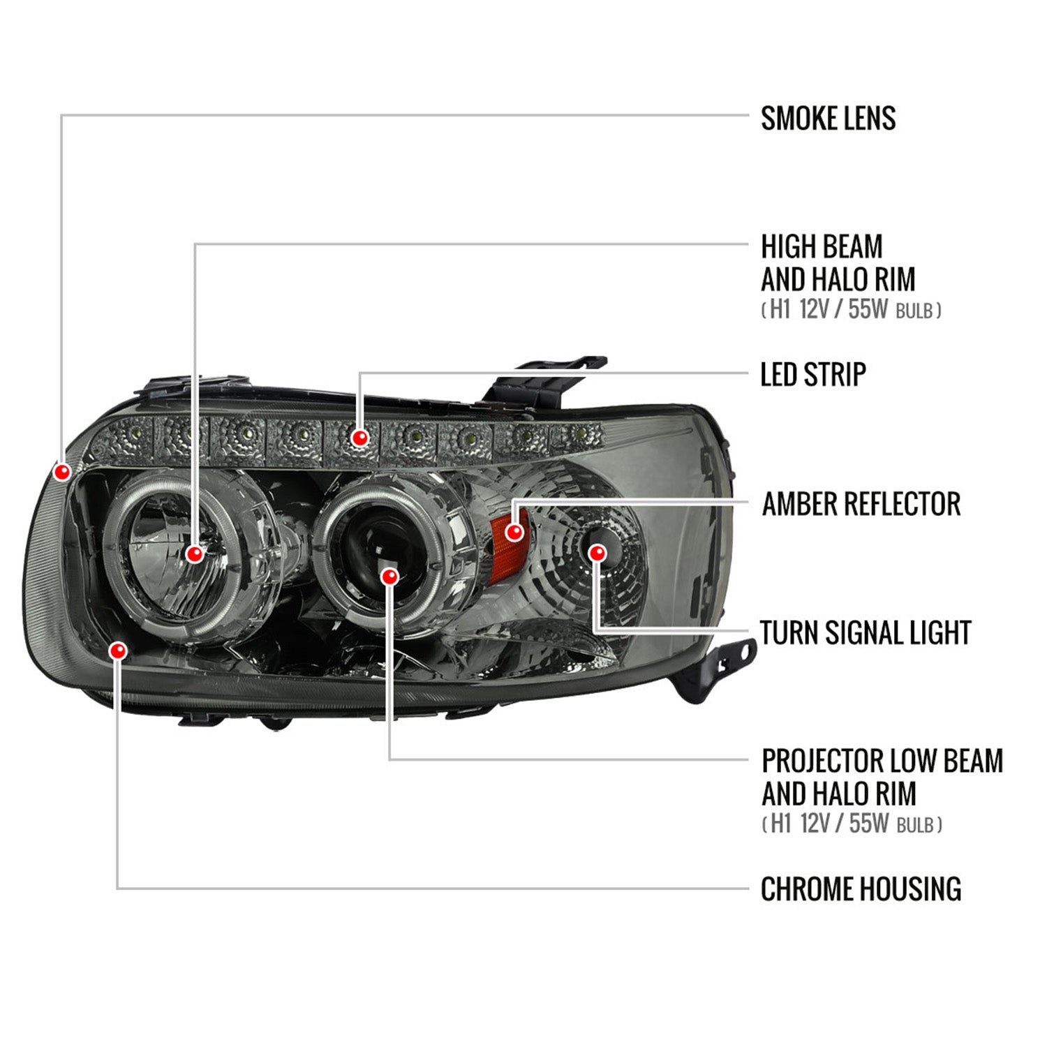 2005-2007 Ford Escape Dual Halo Projector Headlights LED Light Chrome/Smoke