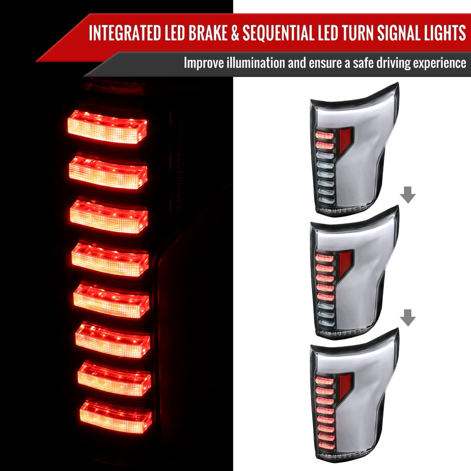 2018-2020 Ford F-150 Turn Signal Animated White LED Bar Tail Lights Matt Black