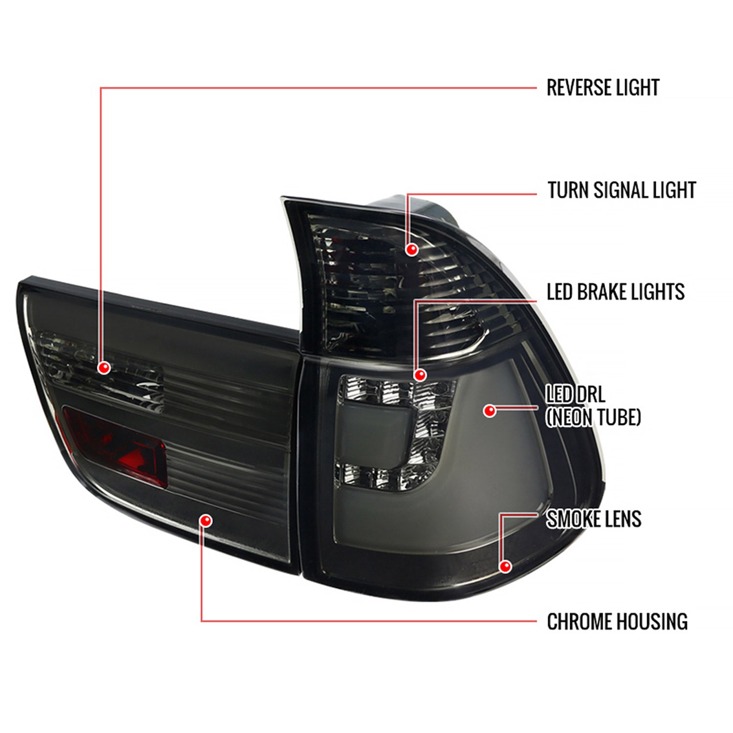 2000-2006 BMW E53 X5 LED Tail Lights Chrome Housing/Smoke Lens