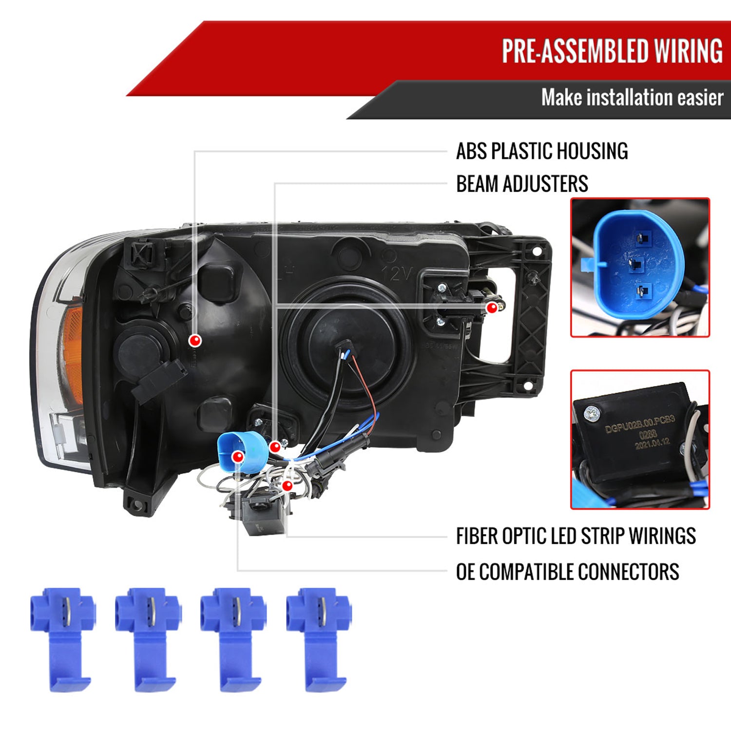 2002-2005 Dodge Ram 1500 / 2500 / 3500 LED Tube Headlights Chrome