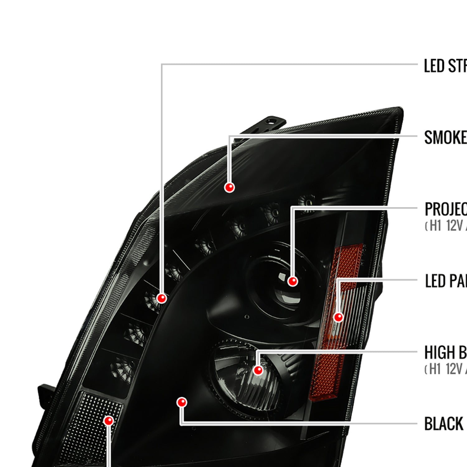 2008-2014 Cadillac CTS SMD LED Light Strip Projector Headlights Black/Smoke