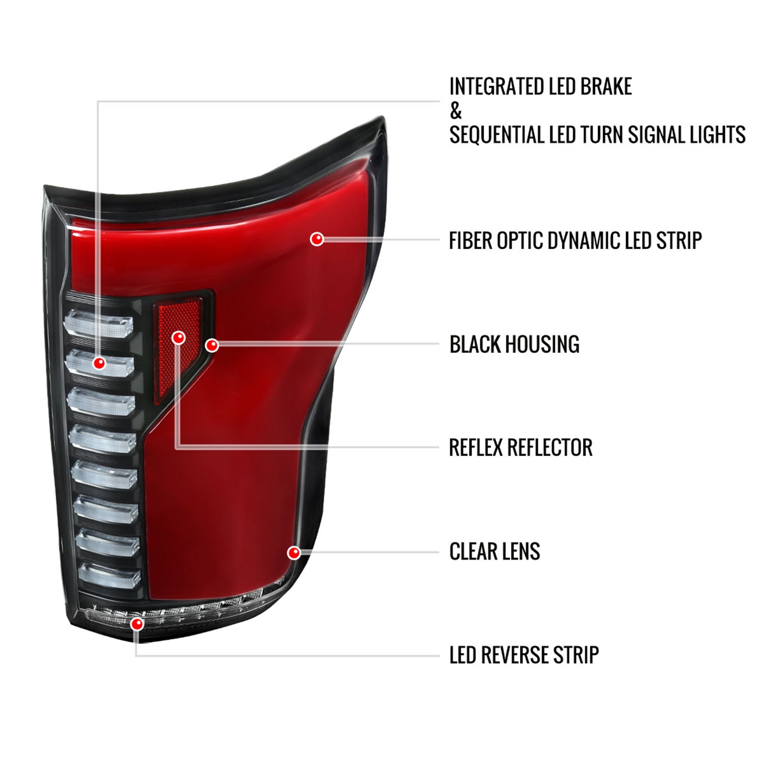 2015-2017 Ford F-150 Turn Signal Animated Red LED Bar Tail Lights Matt Black