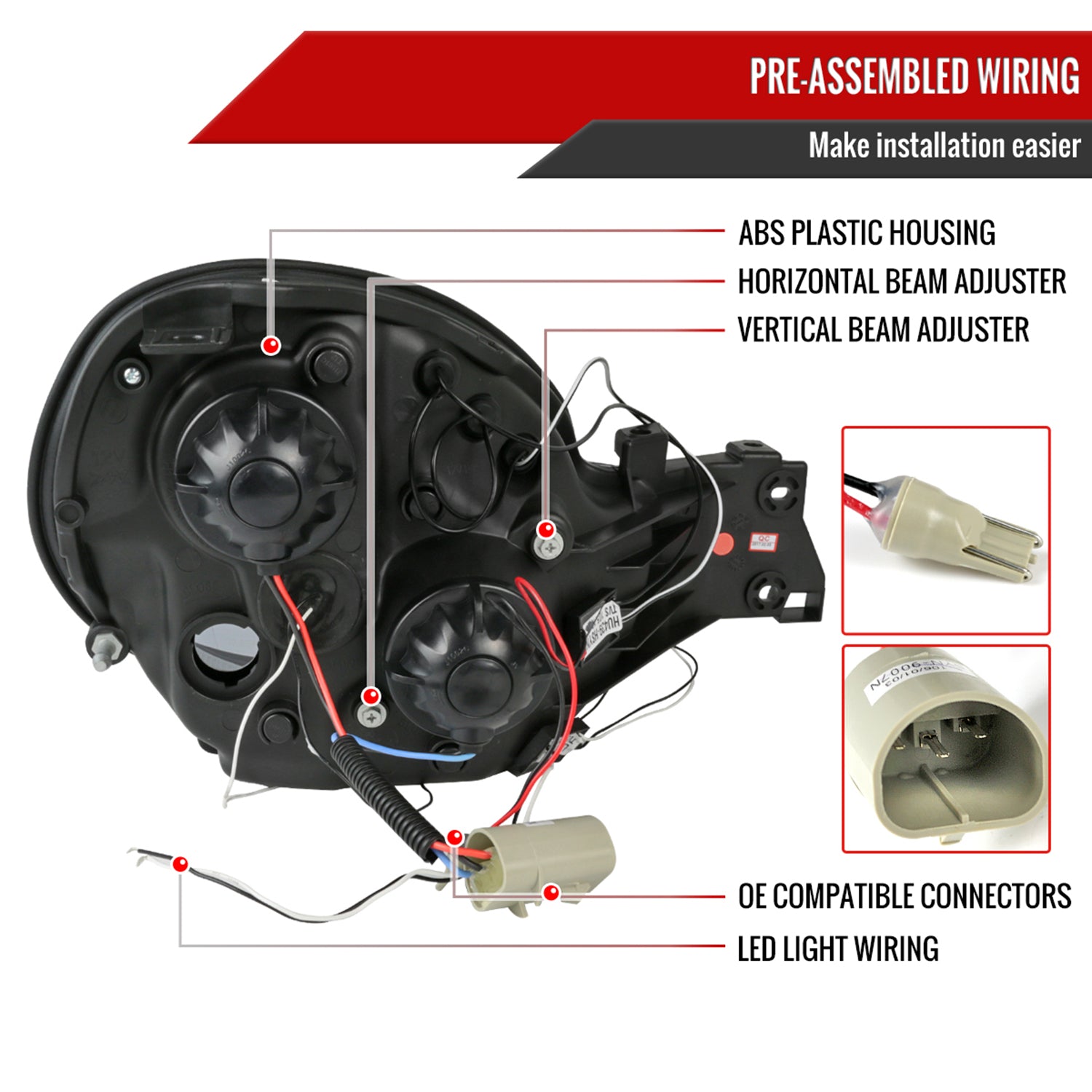 2002-2003 Subaru Impreza Dual Halo Bug Eye Projector Headlights Black/Smoke