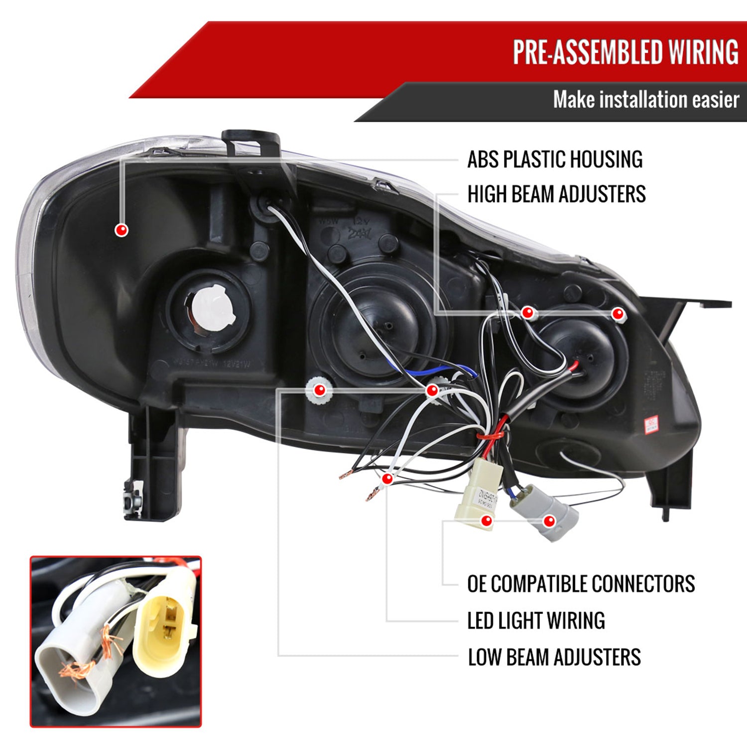 2003-2008 Toyota Corolla Dual Halo Projector Headlights Glossy Black/Smoke