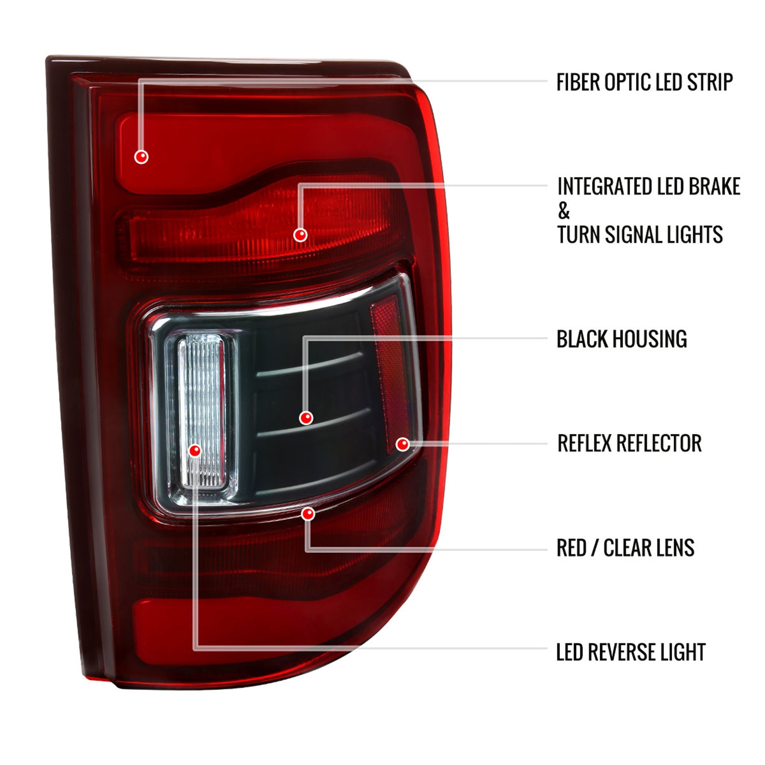 2009-2018 Dodge RAM 1500 2500 3500 LED Bar Tail Lights Matt Black/Red Clear
