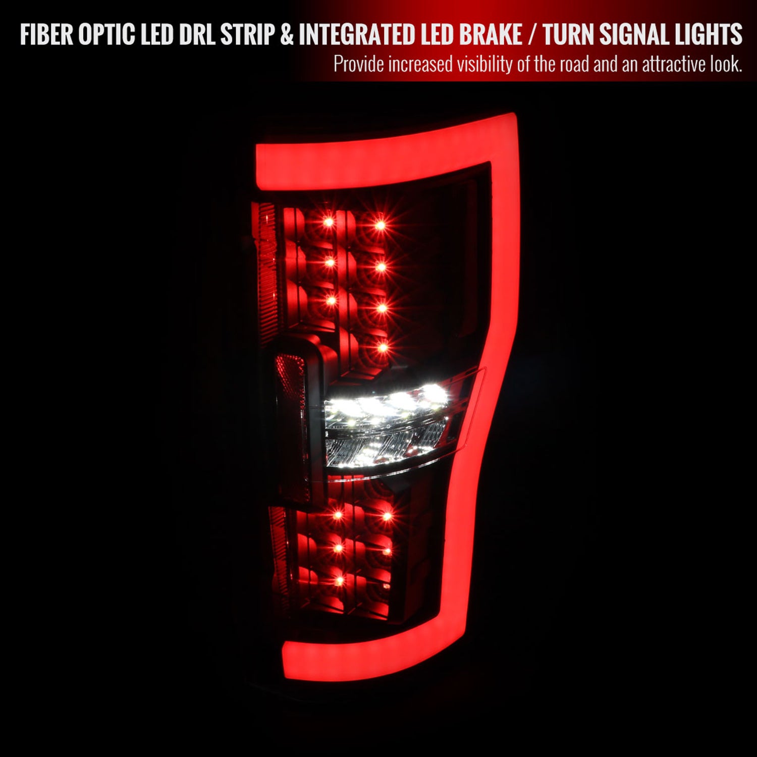 2017-2019 Ford F-250/350/450/550 White LED Bar Tail Lights Matt Black/Clear
