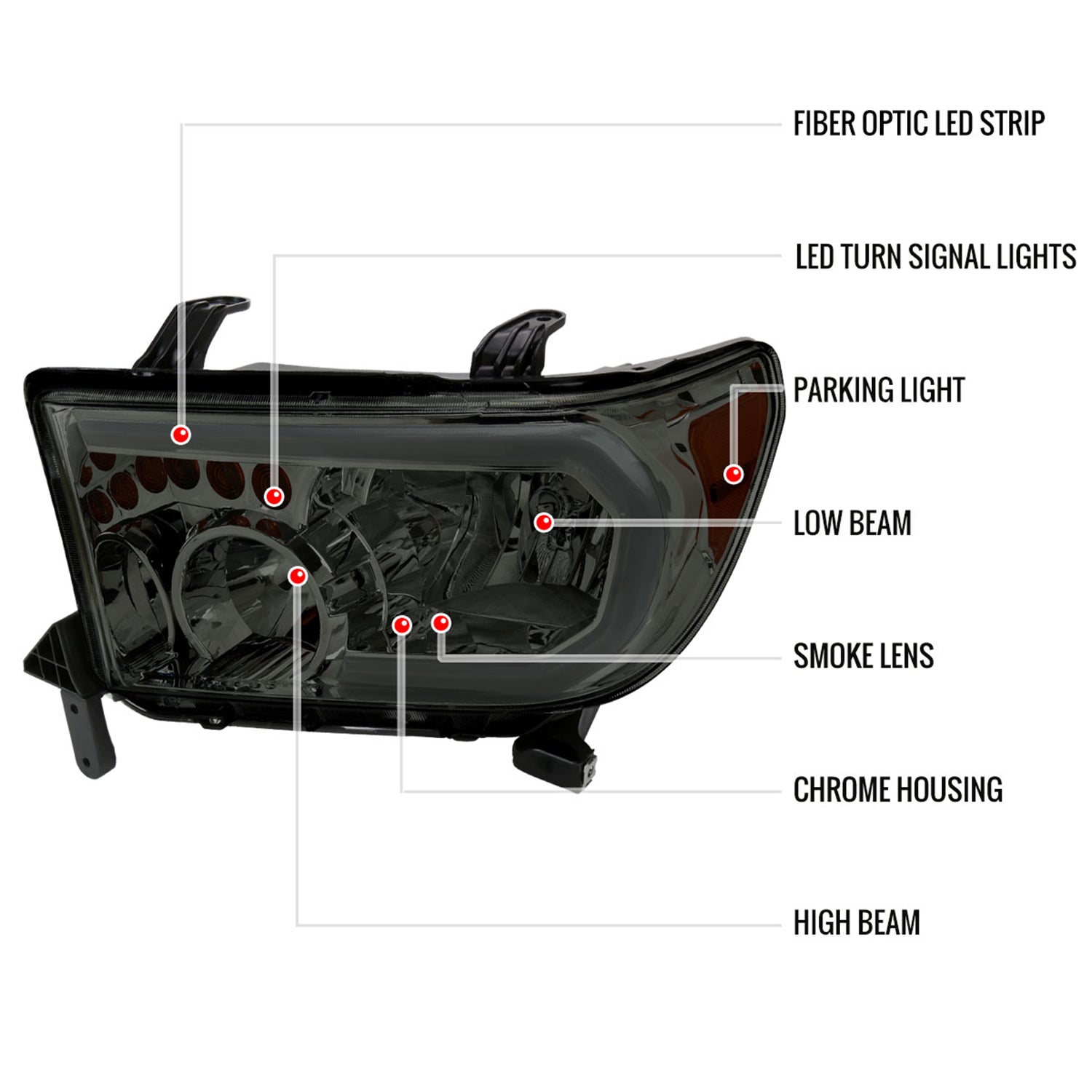 2007-2013 Toyota Tundra/2008-2017 Sequoia LED Tube Factory Headlights Smoke