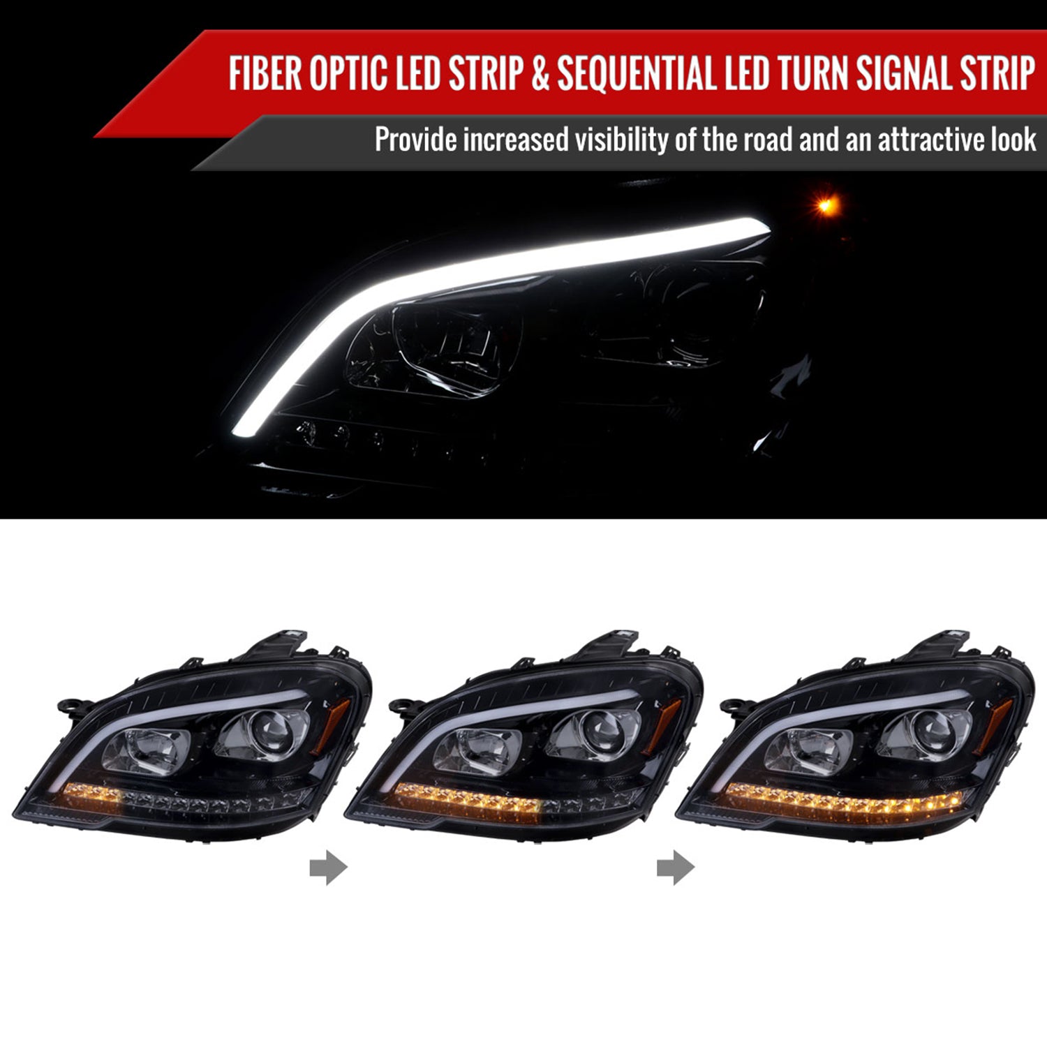 2009-2011 Mercedes Benz W164 ML-Class LED Sequetial Signal Headlights Smoke