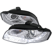 2006-2008 Audi A4 Projector Headlights w/R8 SMD LED Light Strip Chrome/Clear