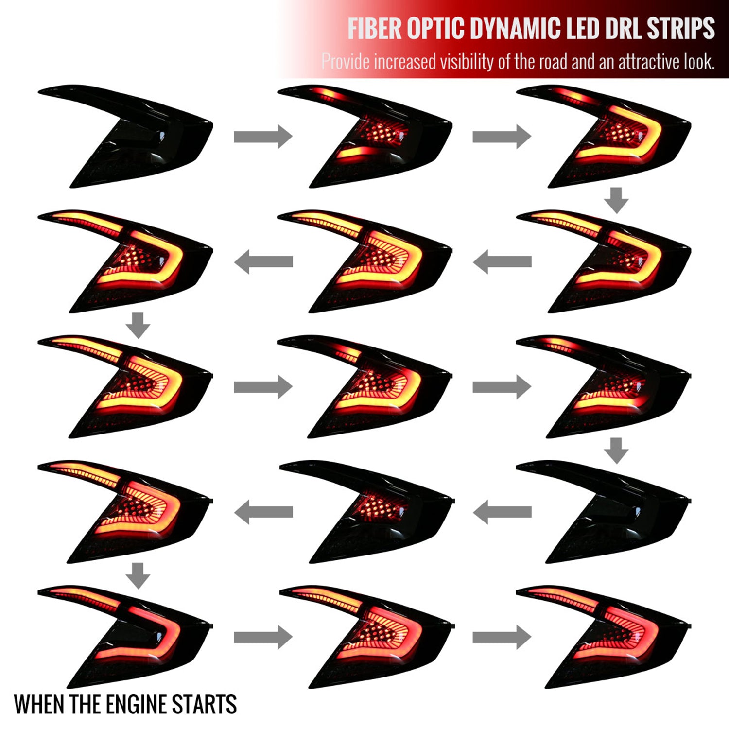 2016-2021 Honda Civic Sedan LED Tail Lights Signal Lamps Matt Black/Clear Lens