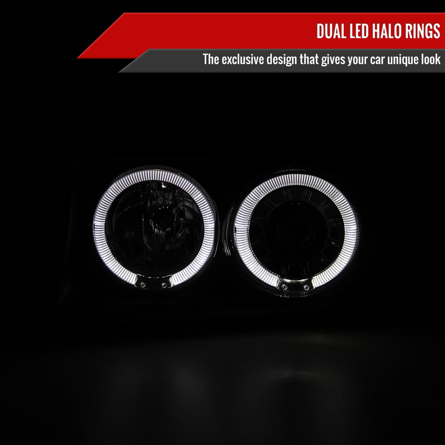 1992-1996 Ford F-150 F-250 F-350 Bronco Dual Halo Headlights - V2 Black