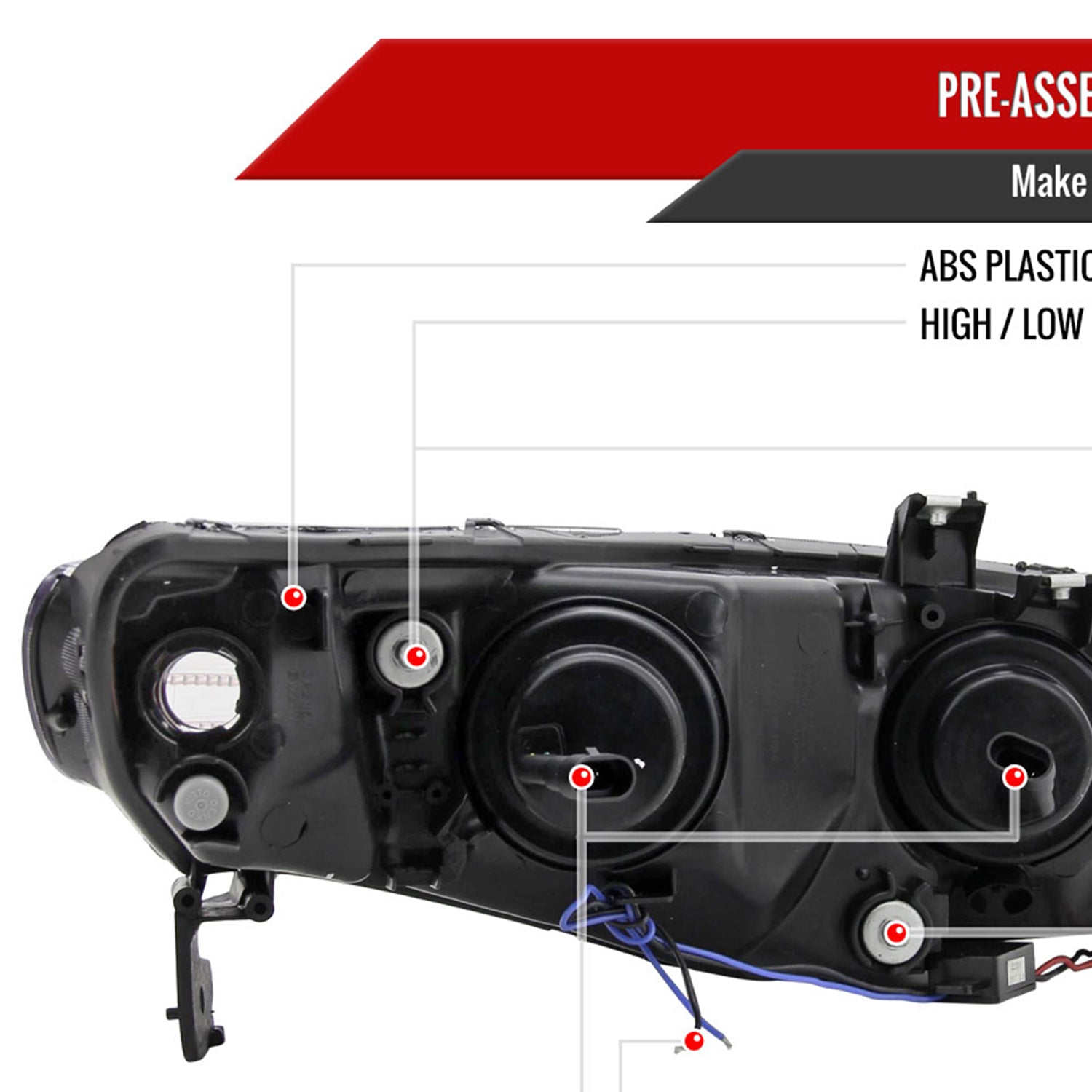 2006-2011 Honda Civic Sedan Projector Headlights R8 LED Light Strip Matt Black