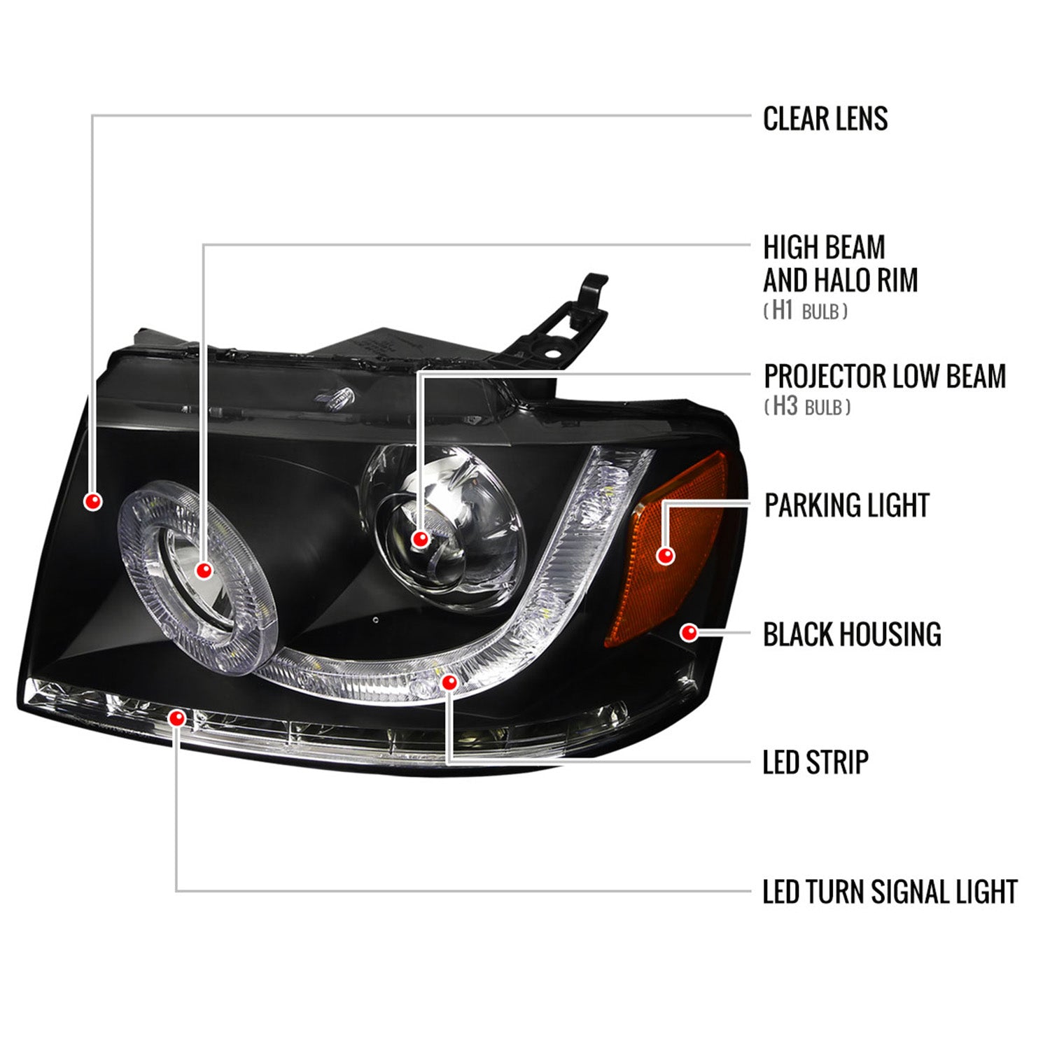 2004-2008 Ford F-150/ 06-2008 Lincoln Mark LT Halo Headlights LED& Signal Black