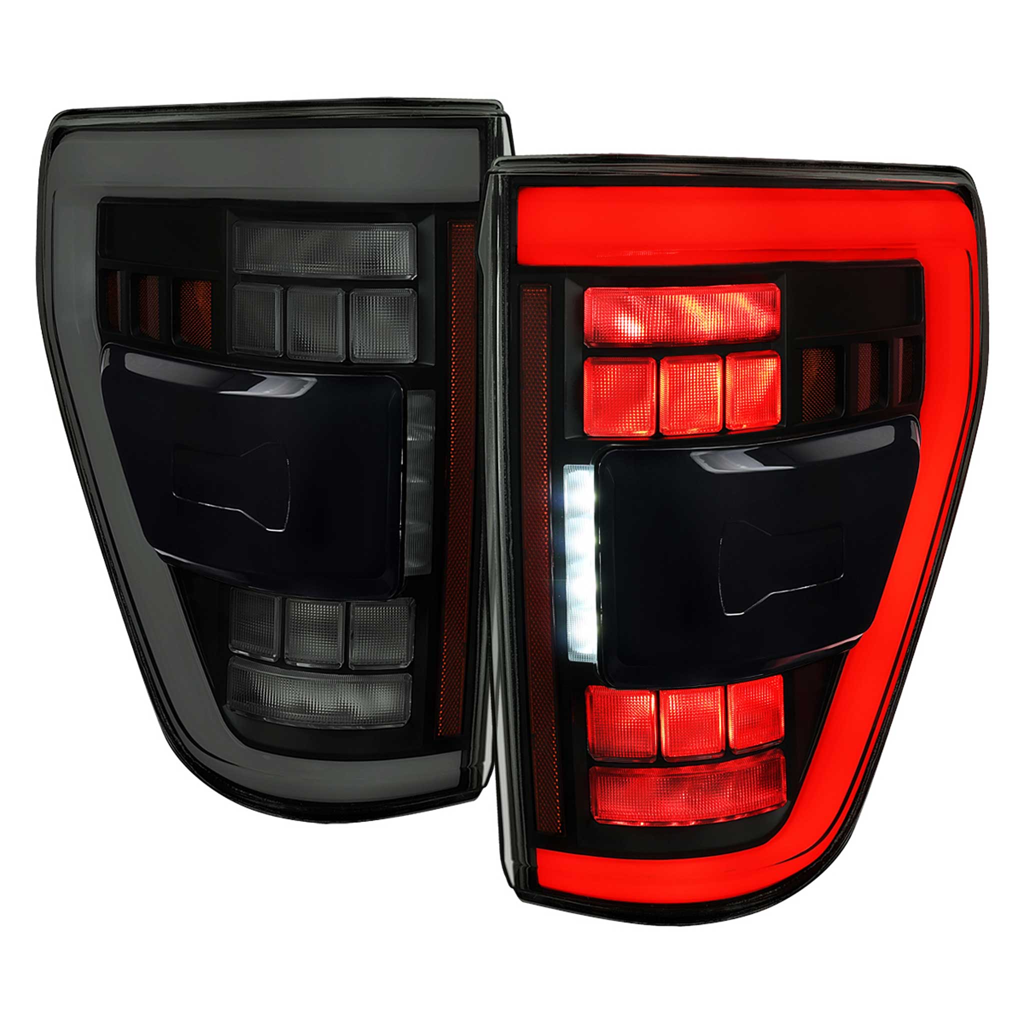 For Ford F-150 2021-2023 Full LED Tail Light Halogen Bulb Blind Spot Model Smoked Lens White Light Bar