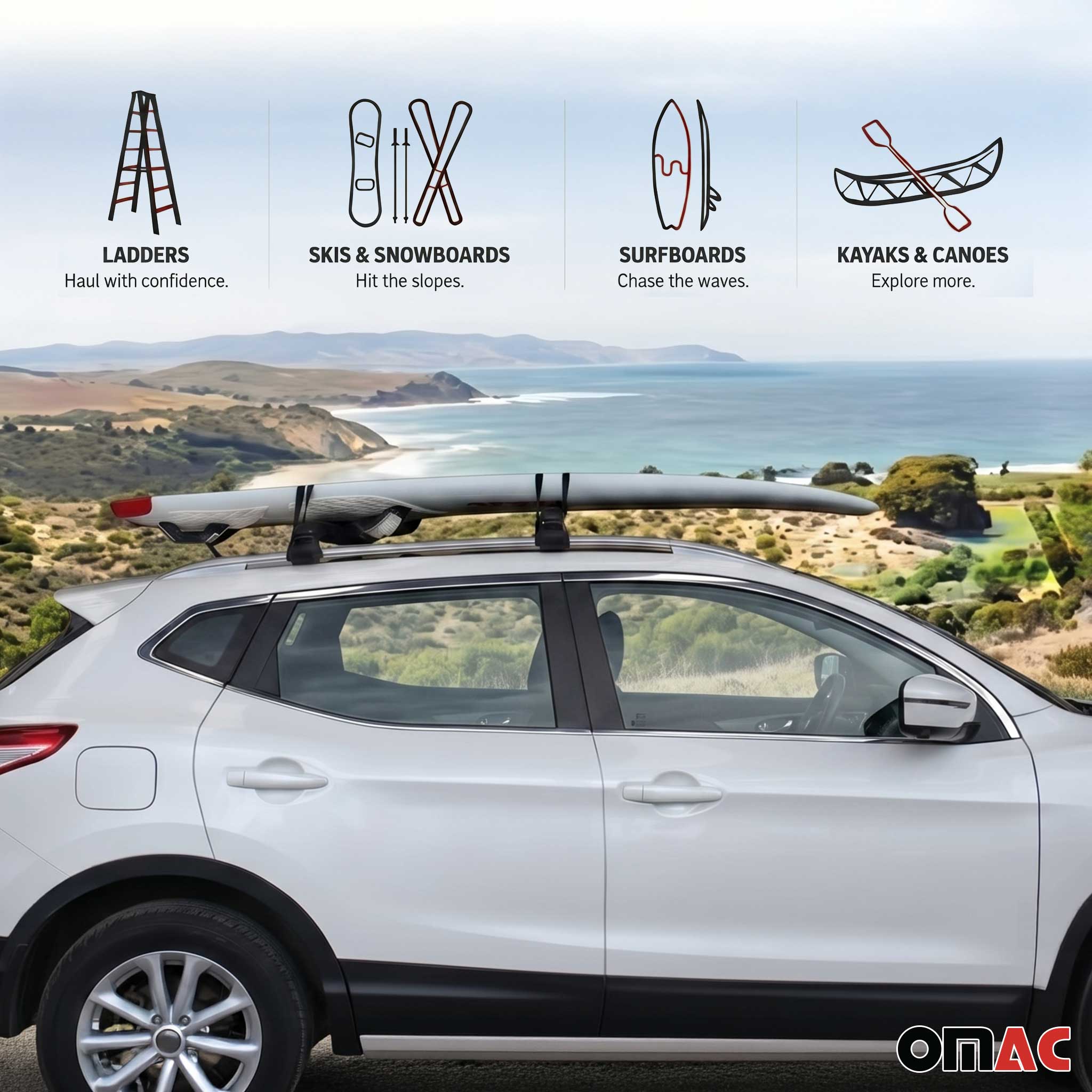 Nissan 28" Roof Rack Pads Surfboard Windsurf Crossbar Pads Black 2 Pcs