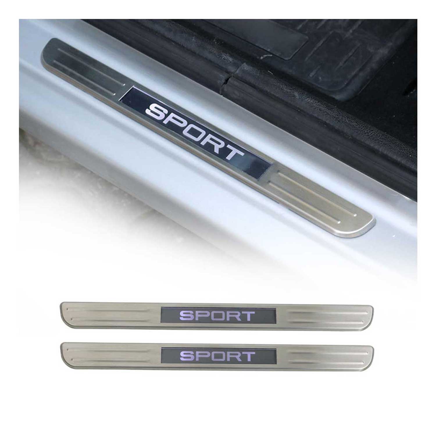 Fiat Door Sill Scuff Plate Illuminated Sport Stainless Steel Silver 2 Pcs