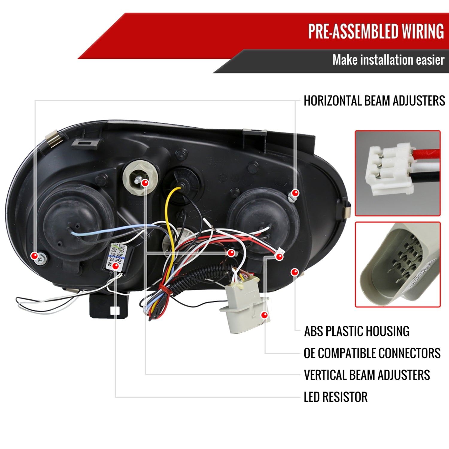 1999-2006 VW Golf Mk4 GTI/R32 Cabrio Dual Halo Projector Headlights Chrome