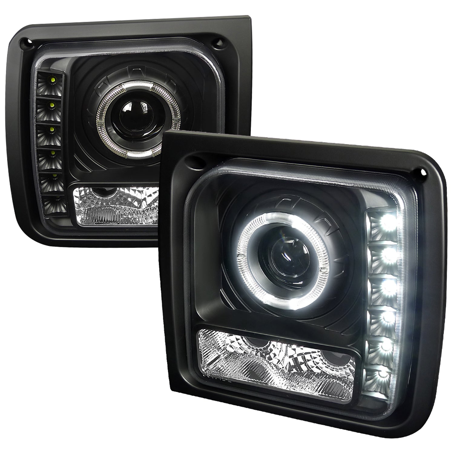 1997-2001 Jeep Cherokee Halo Projector Headlights SMD LED Light Strip Black
