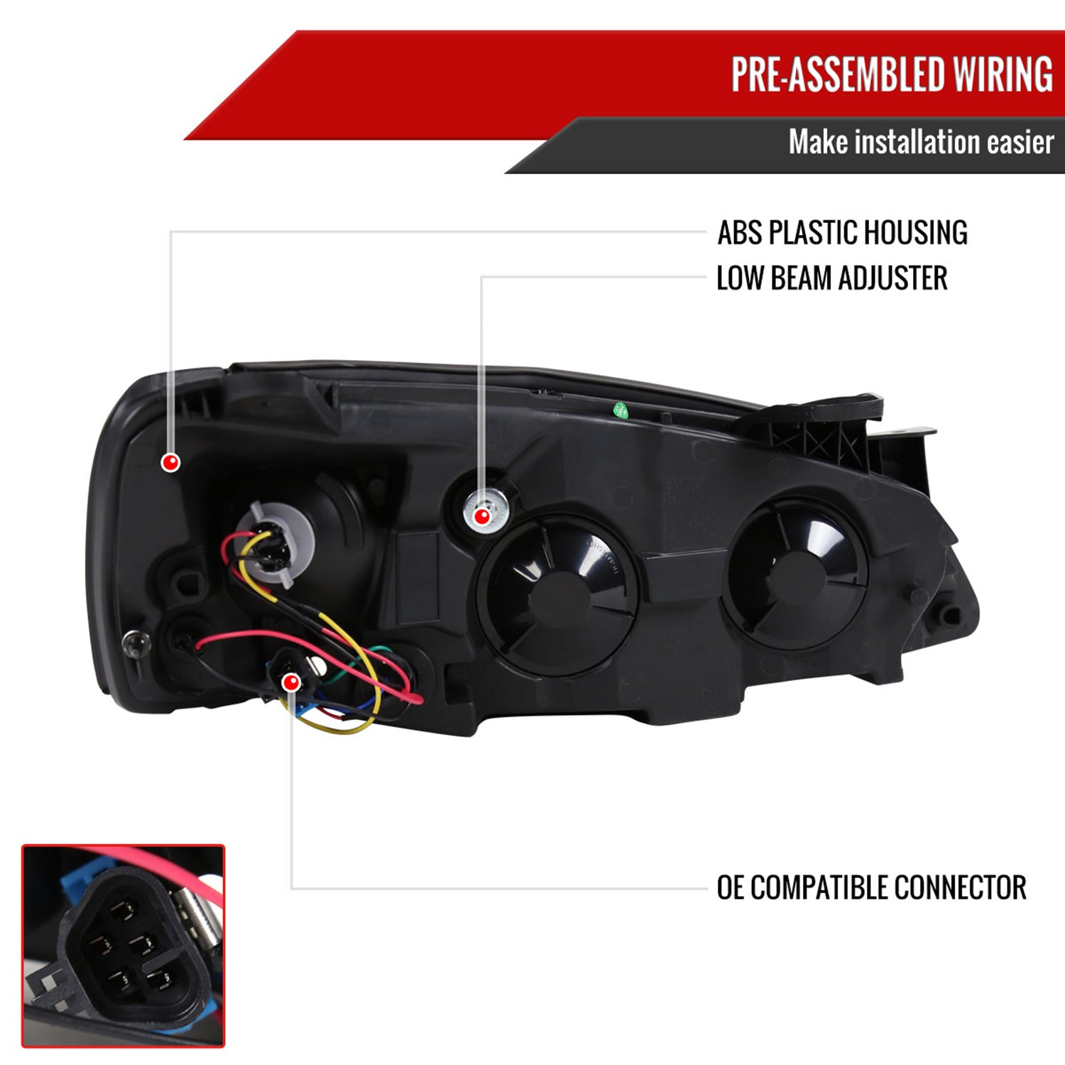 2005-2010 Pontiac G6 Projector Headlights w/ LED Light Strip Chrome/Clear Lens