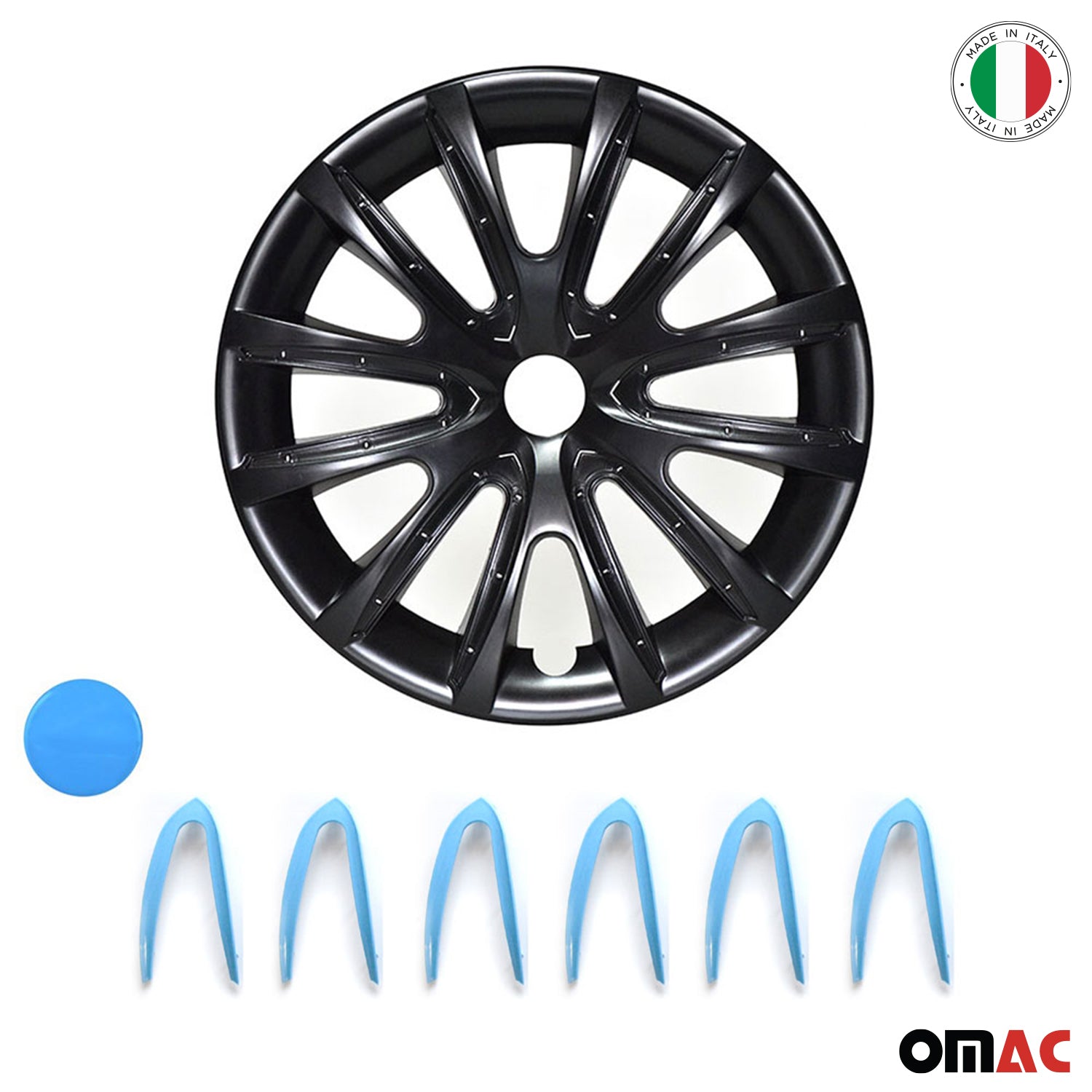 Bicolo Hub Caps Wheel Cover 15" Black & Blue Full Set 4 pcs.