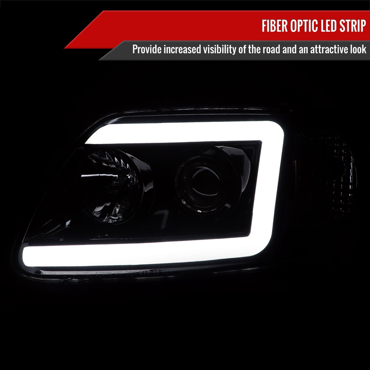 1997-2004 Ford F-150 / 1997-2002 Expedition LED C-Bar Projector Headlights Smoke