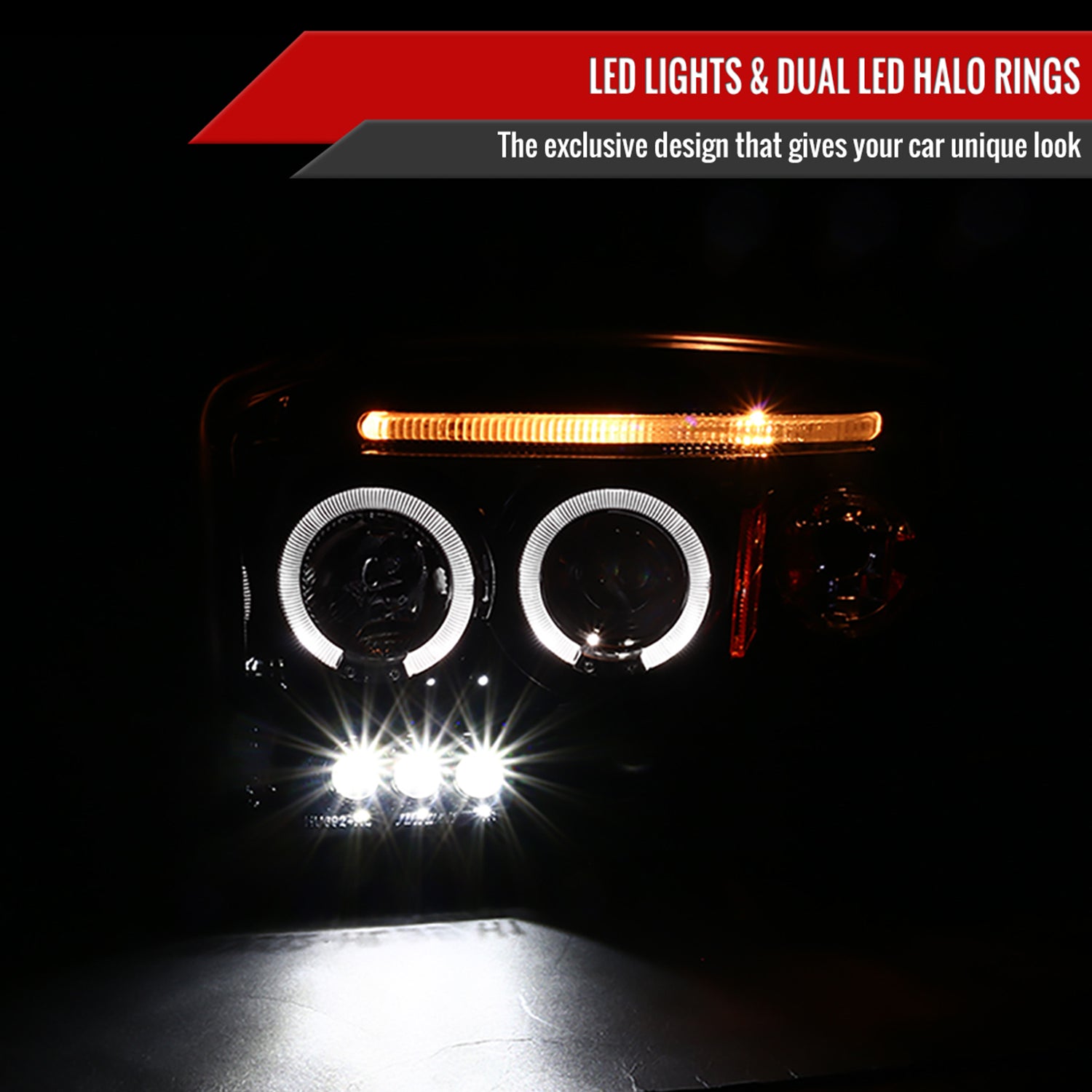 2005-2007 Dodge Dakota Dual Halo Projector Headlights Glossy Black/Smoke Lens