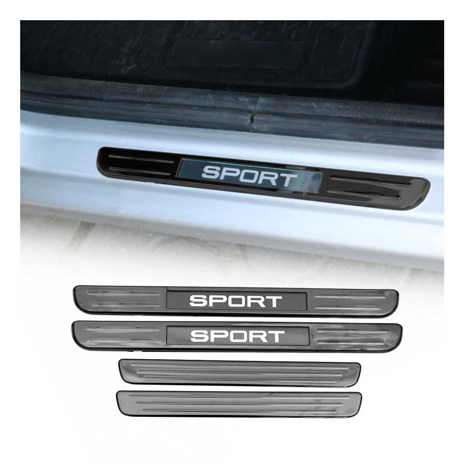 Volvo Door Sill Scuff Plate Illuminated Sport Stainless Steel Dark 4 Pcs