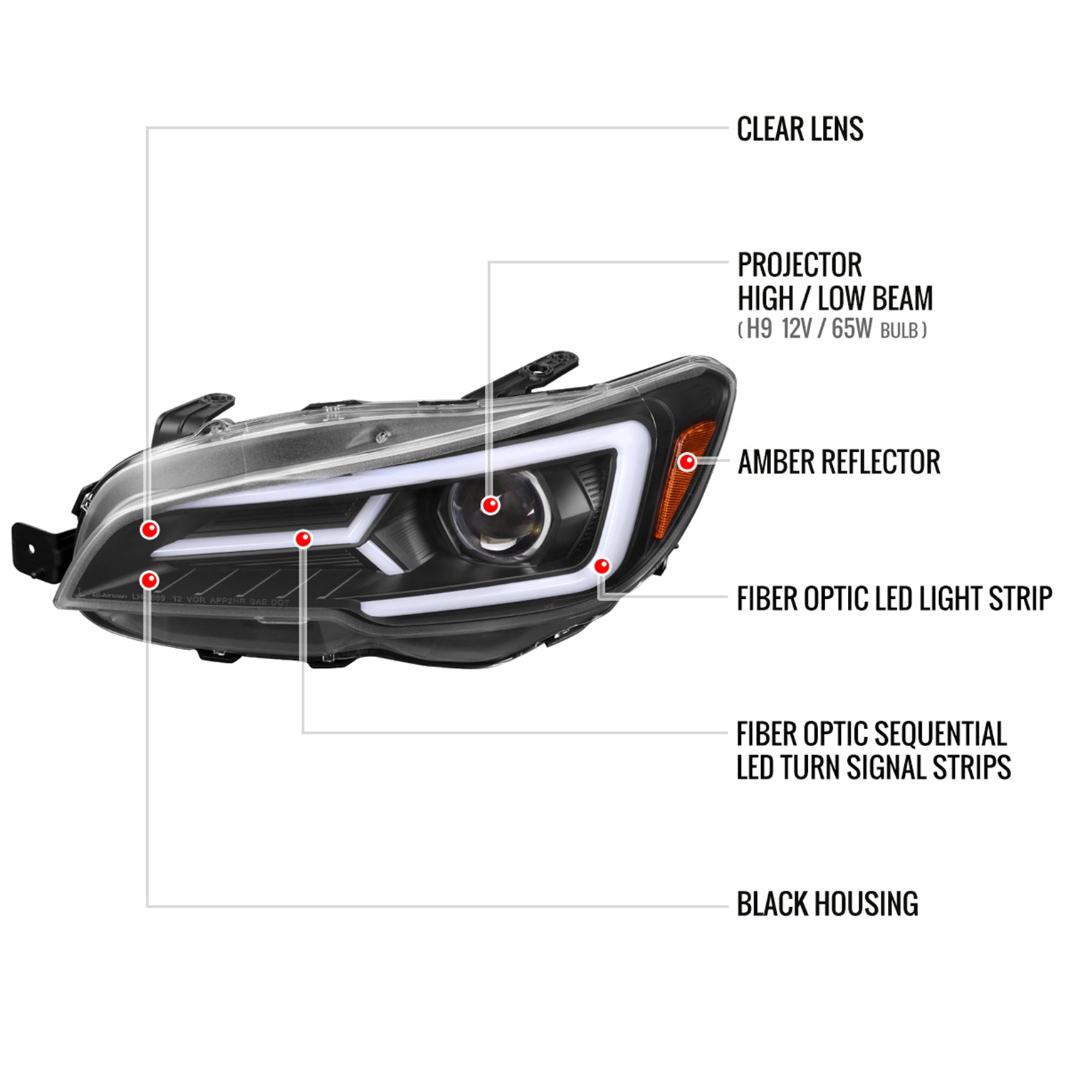 2015-2021 Subaru Impreza WRX/STI LED Bar Sequential Turn Signal Matt Black