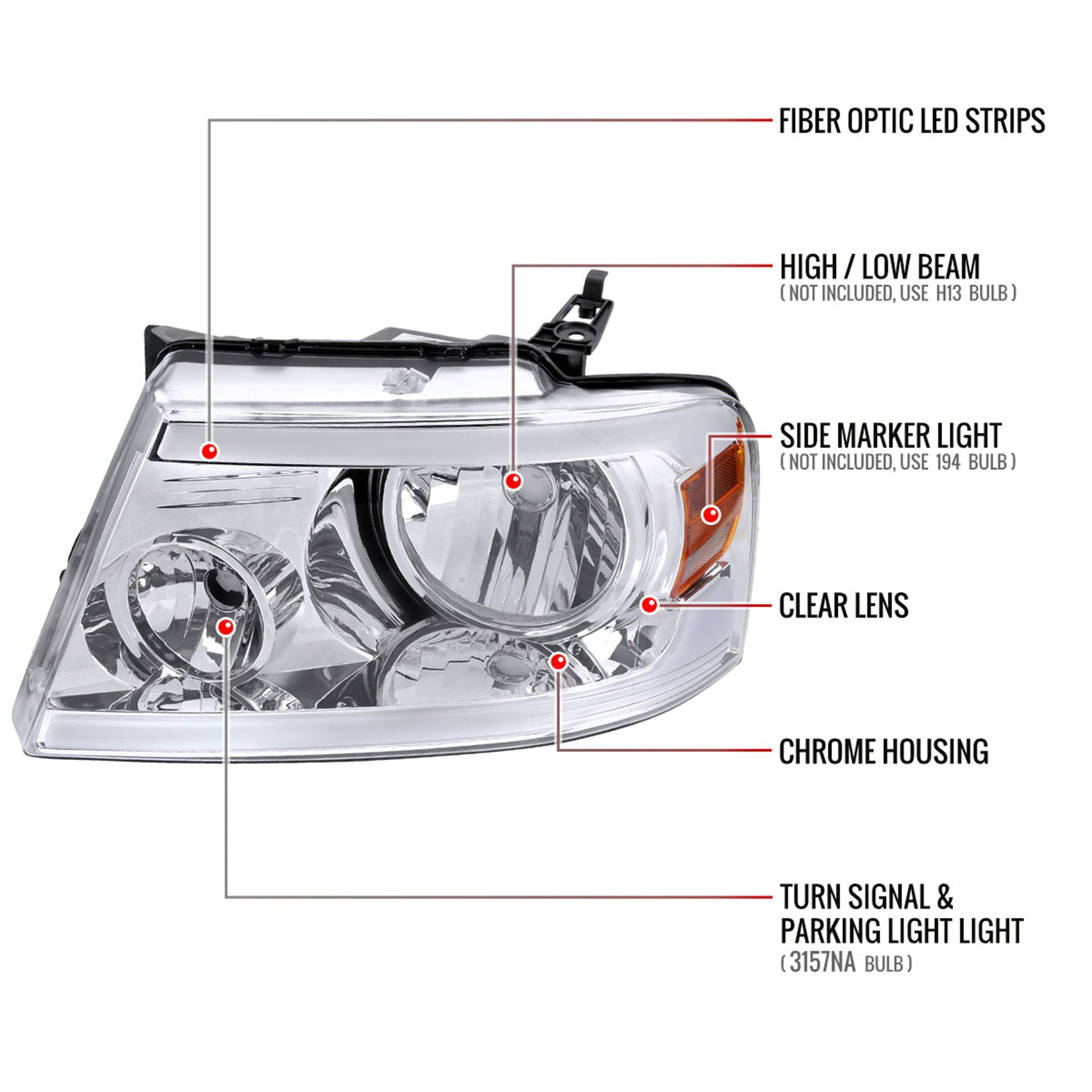 2004-2008 Ford F-150/ 2006-2008 Lincoln Mark LT LED Factory Headlights Chrome