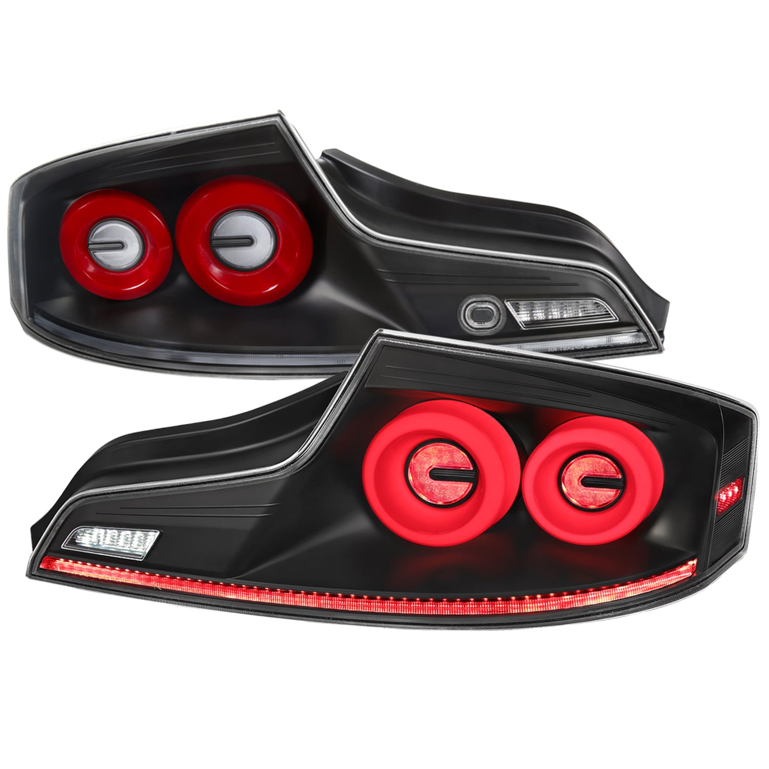 2003-2007 Infiniti G35 Coupe Red LED Halo Signal Tail Lights Matt Black/Clear