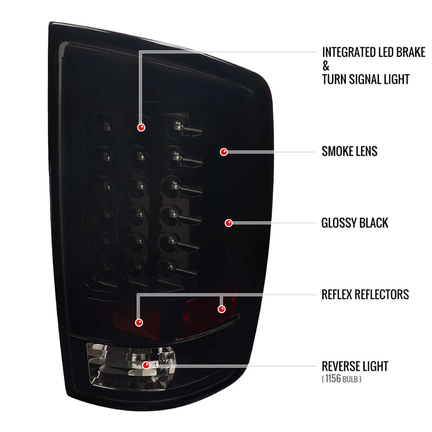 2007-2009 Dodge RAM LED Tail Lights Glossy Black housing/Smoke Lens