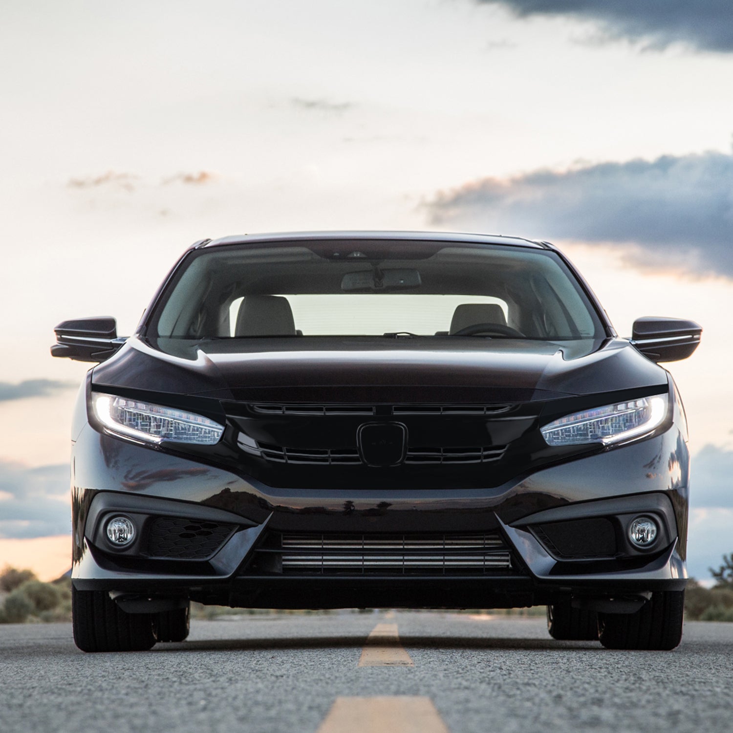 2016-2018 Honda Civic Factory Style Glossy Black ABS Mesh Grille w/ Eyebrows