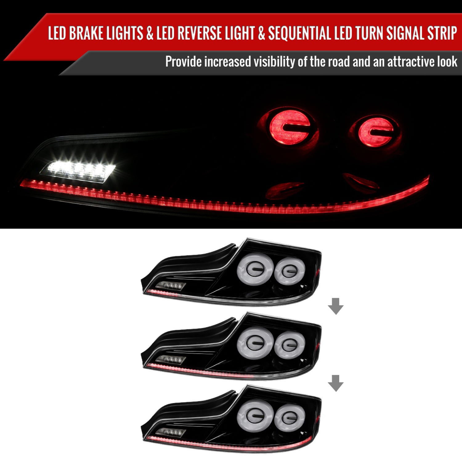 2003-2007 Infiniti G35 Coupe White LED Halo Signal Tail Lights Glossy Black